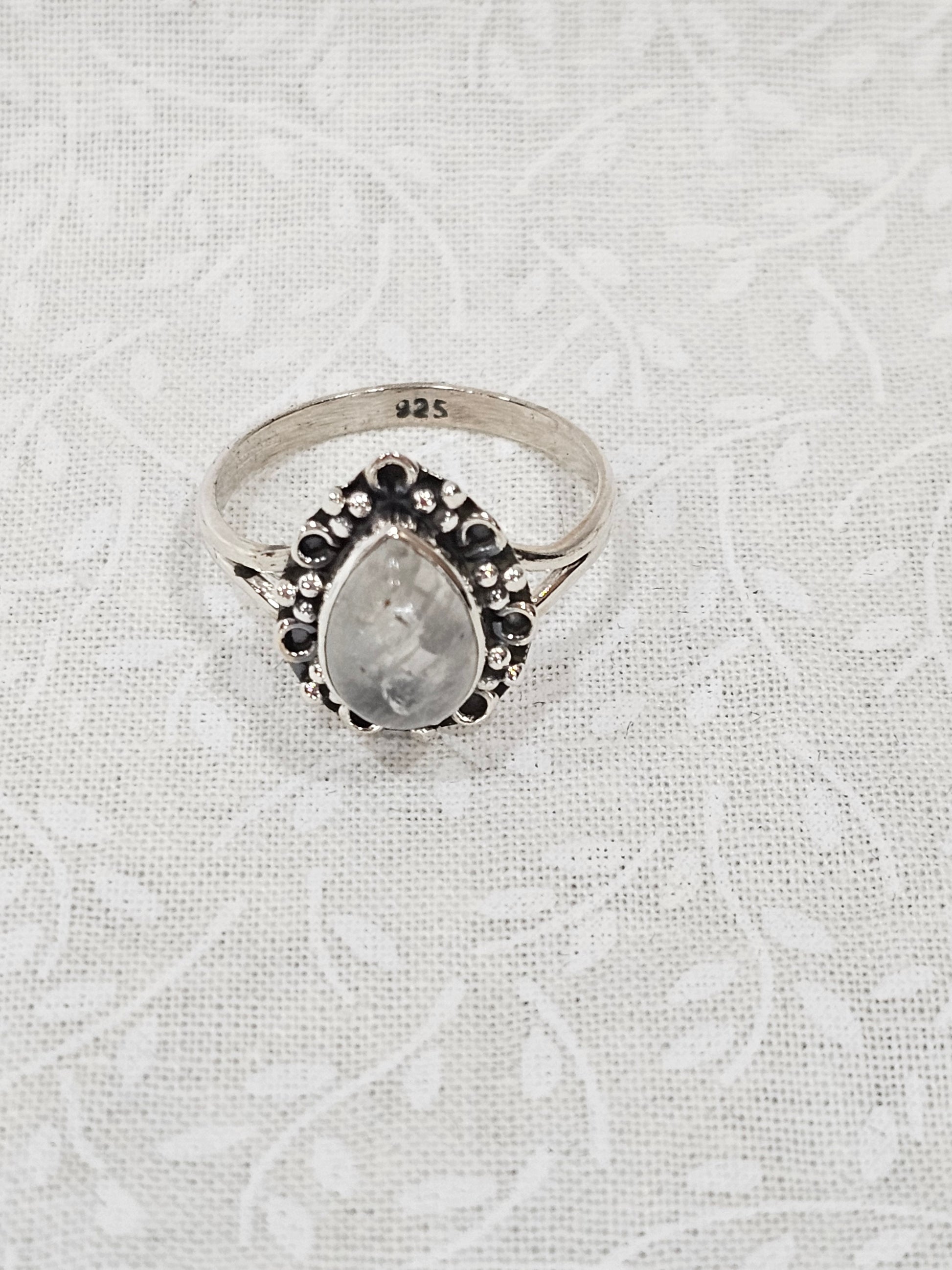 Sterling Silver Tear Drop Moonstone Ring - Size 8