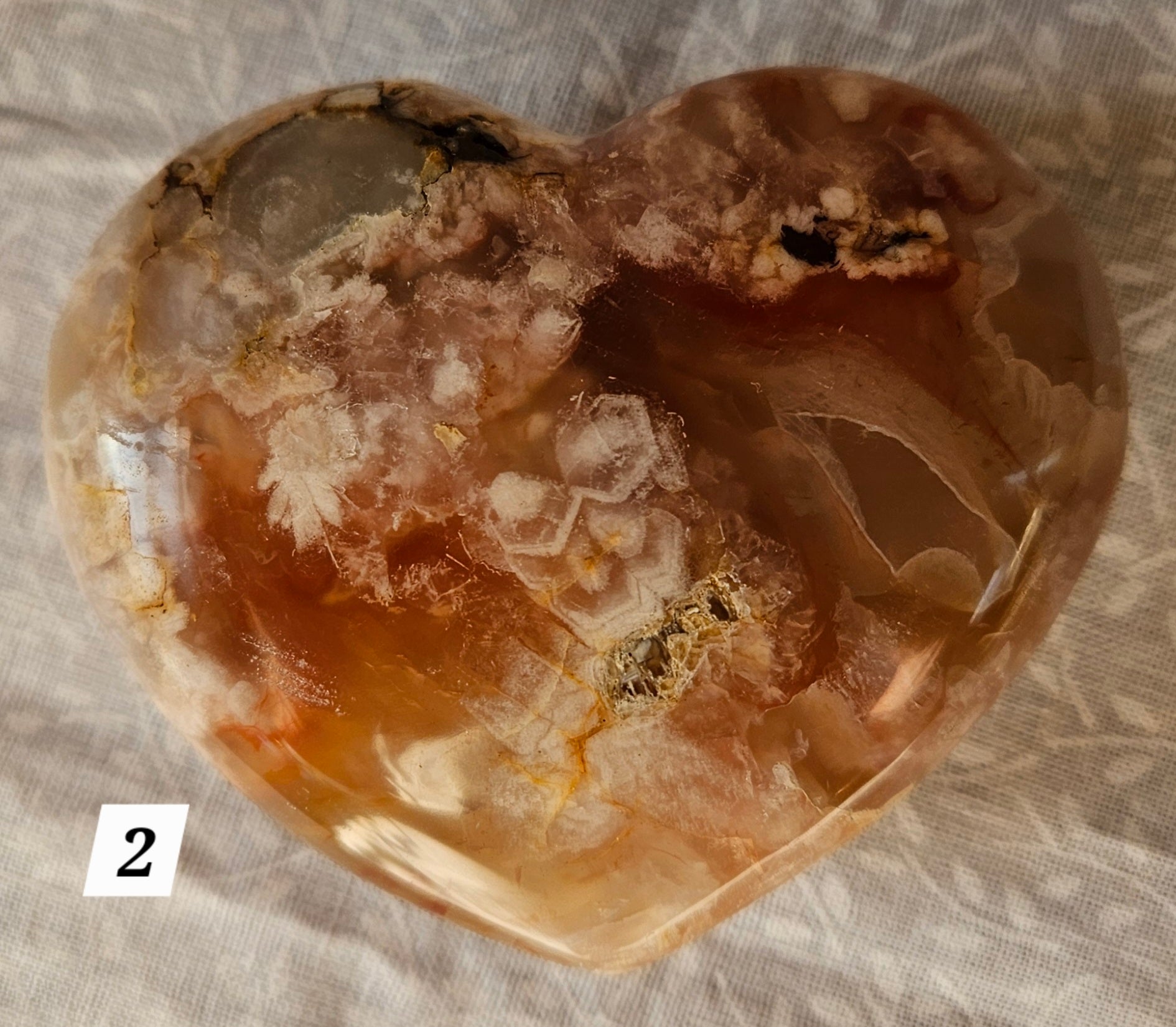 Flower Agate Crystal Heart 2.4 Inch Medium - Natural Stone