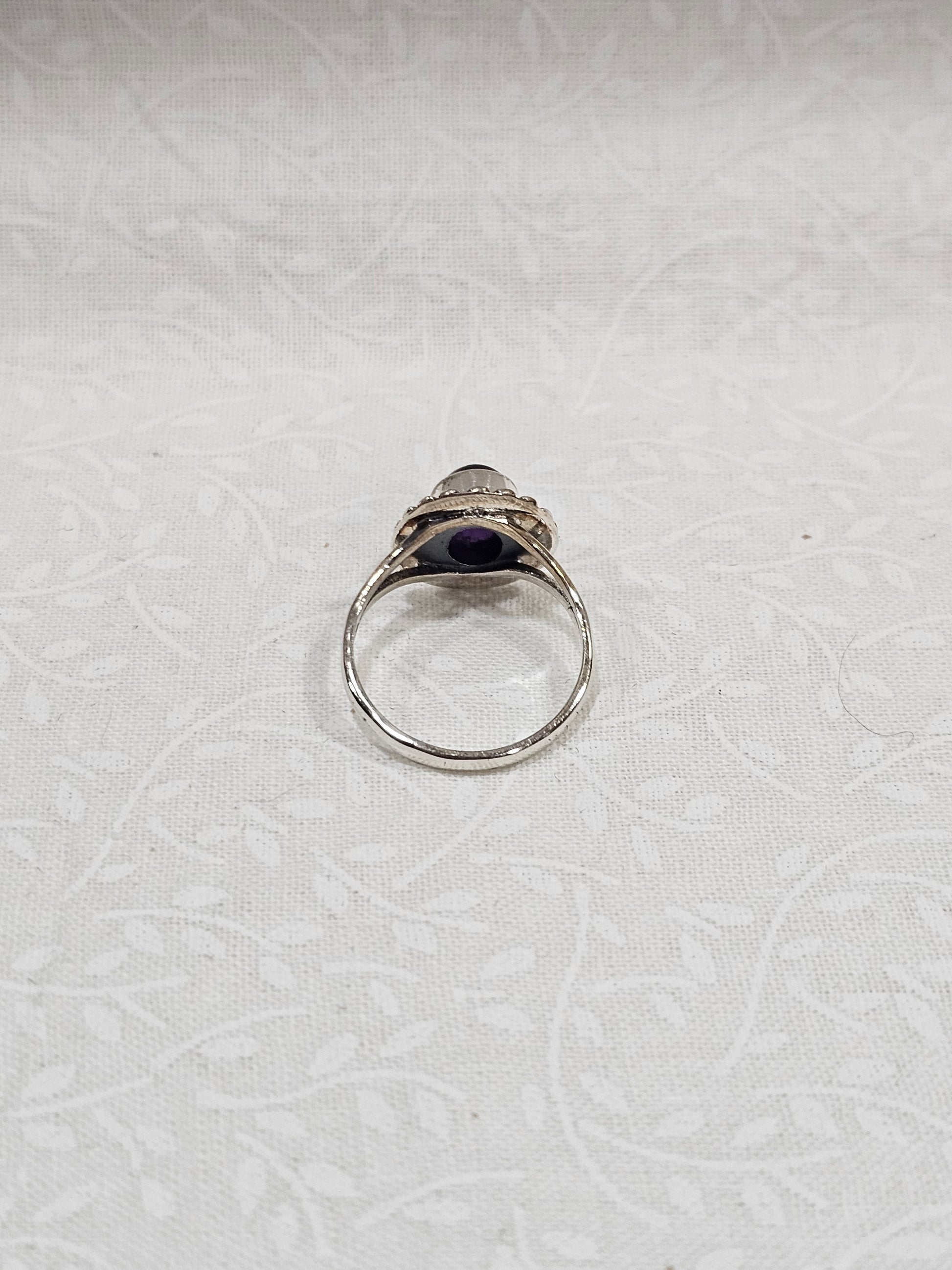 Sterling Silver Black Onyx Crystal Ring - Size 6