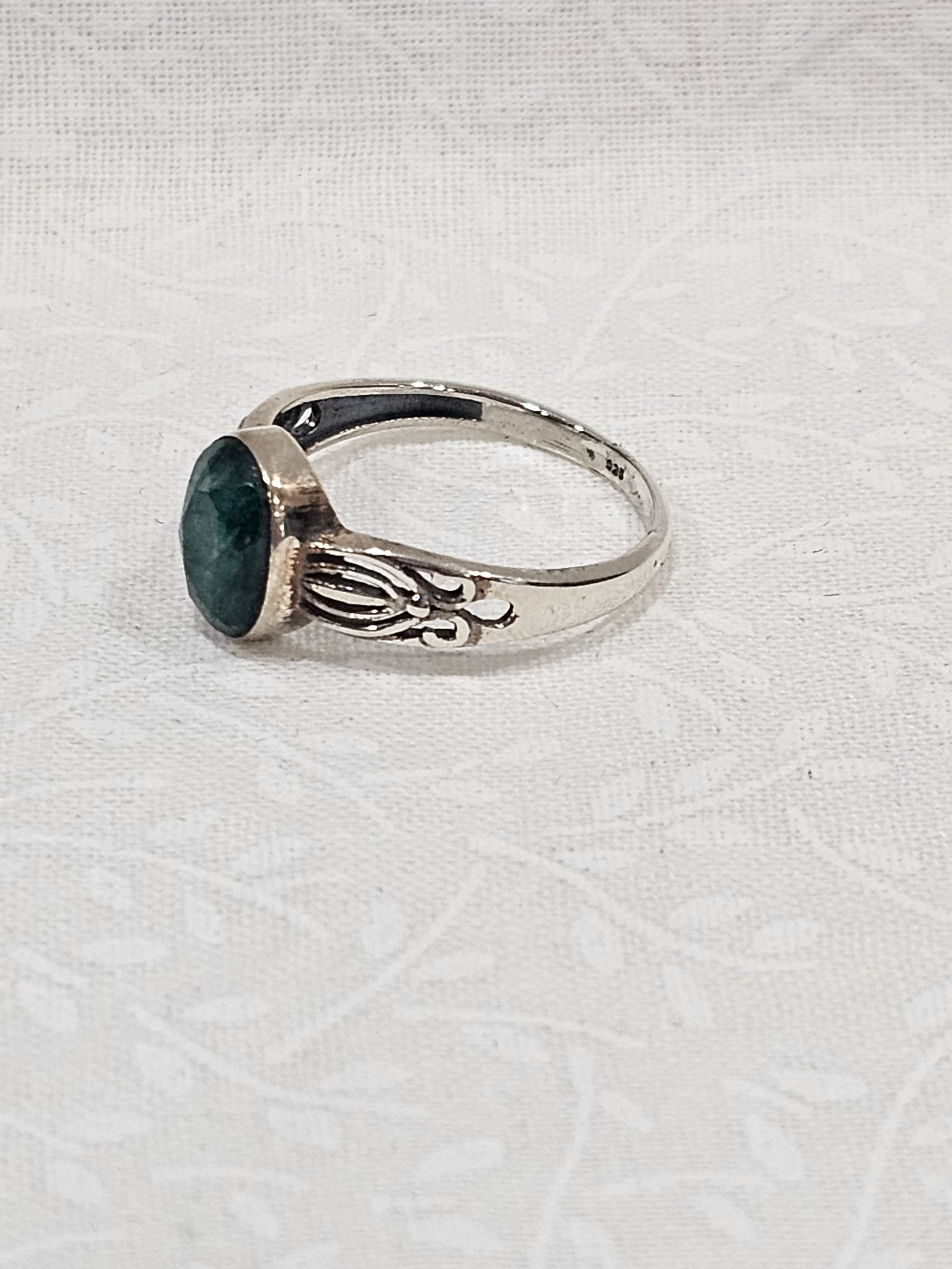 Sterling Silver Classic Emerald Ring - Size 8