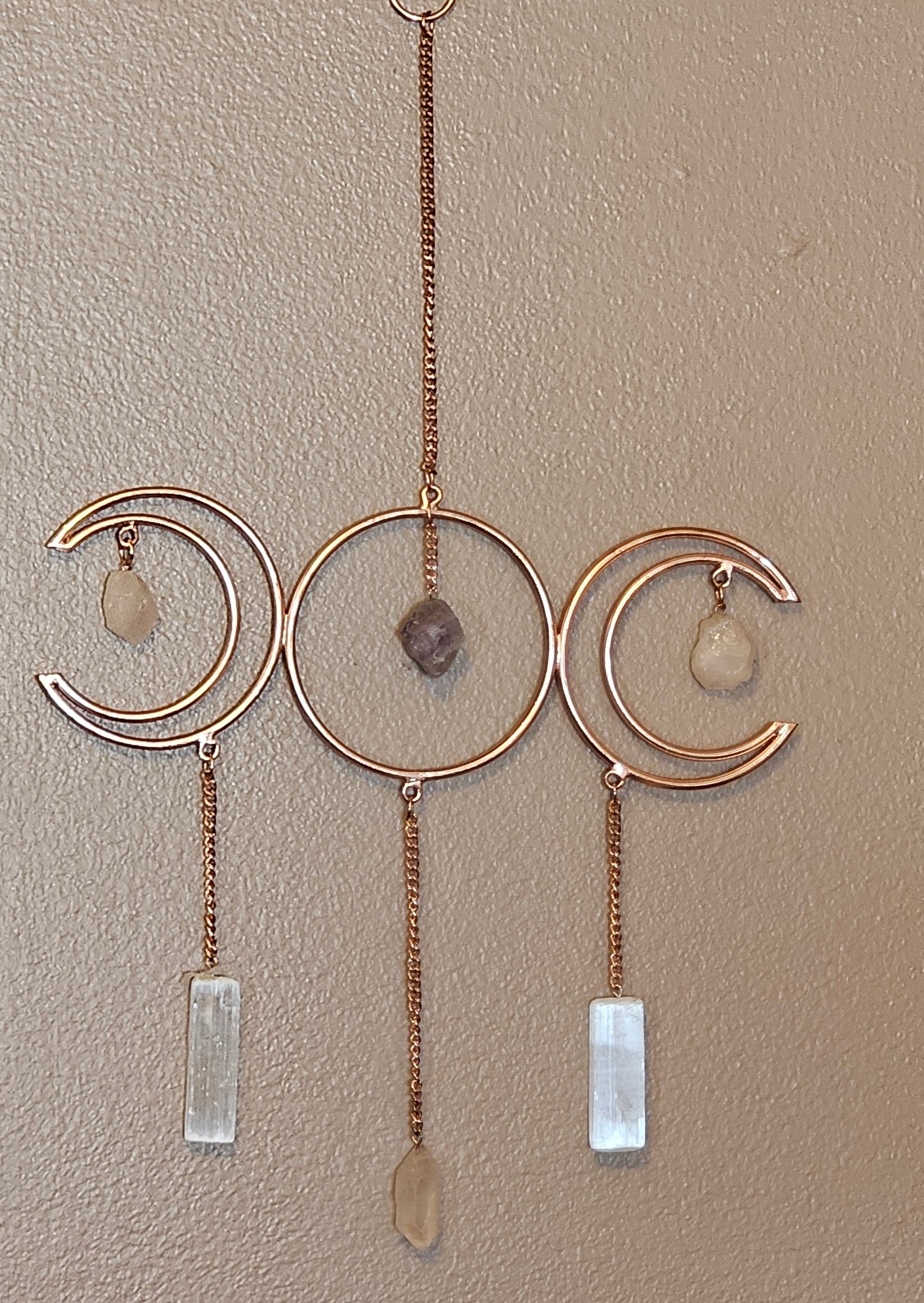 Crescent Moon Crystal Wall Display - Amethyst, Quartz & Selenite - 8.5" x 14.5"