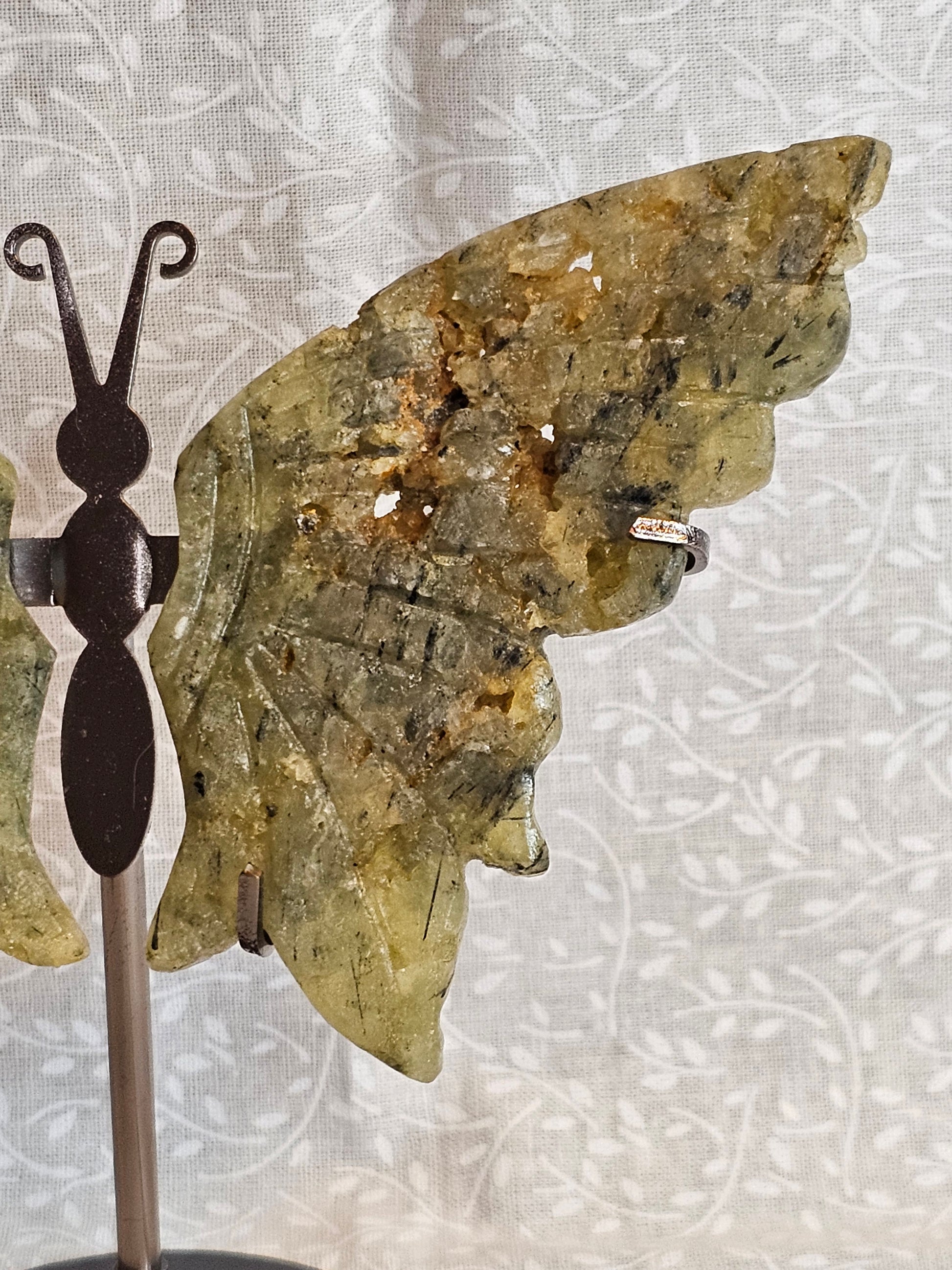 Prehnite Crystal Butterfly Wings with Stand - 5 Inch Natural Stone Decor