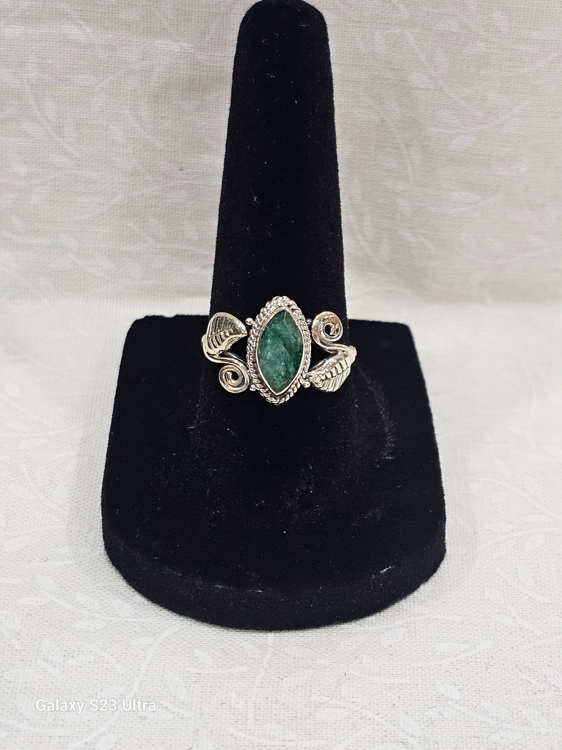 Natural Emerald Sterling Silver Ring Size 7 - Prosperity Stone