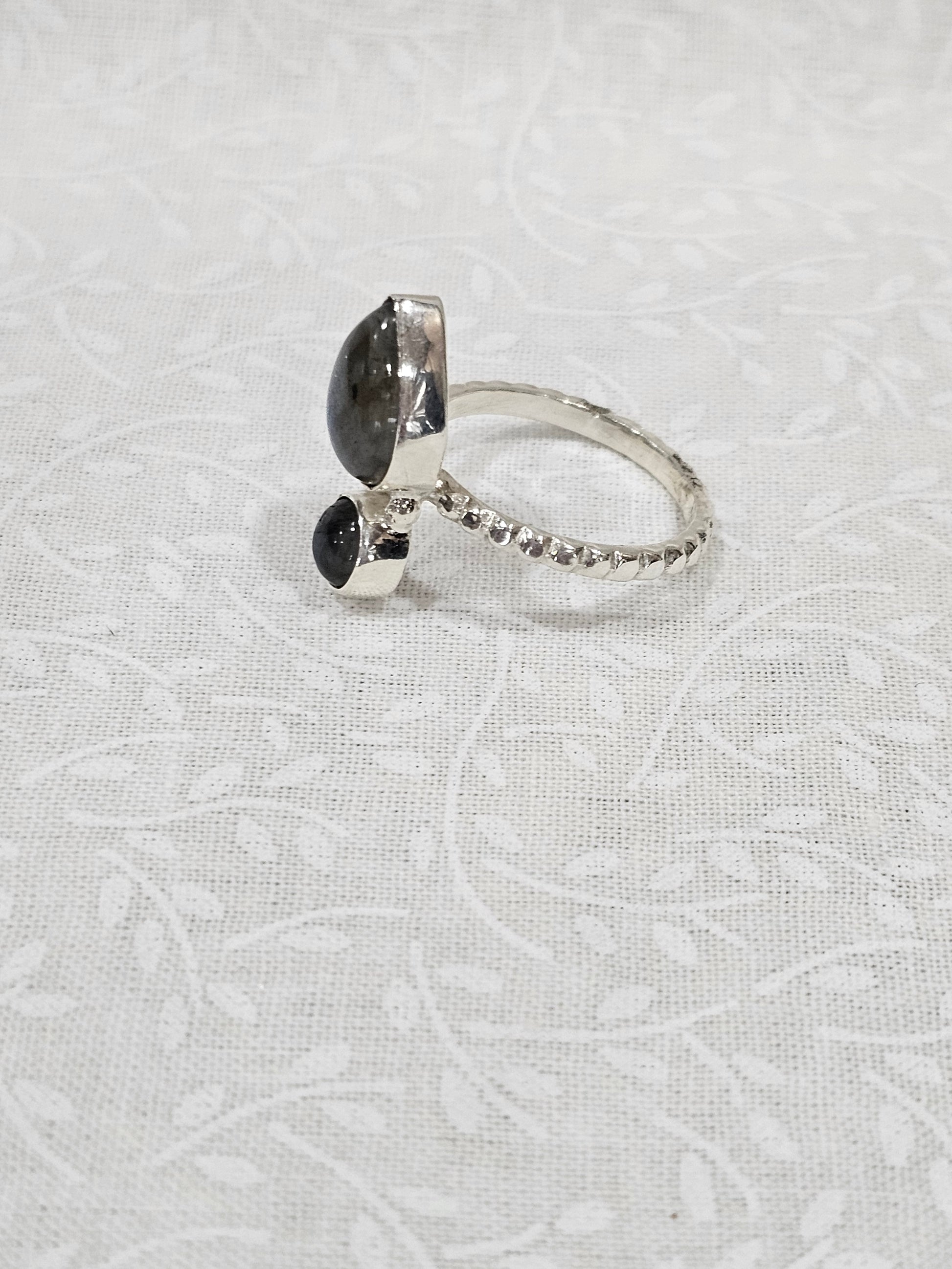 Sterling Silver Double Labradorite Gemstone Ring - Size 8.5