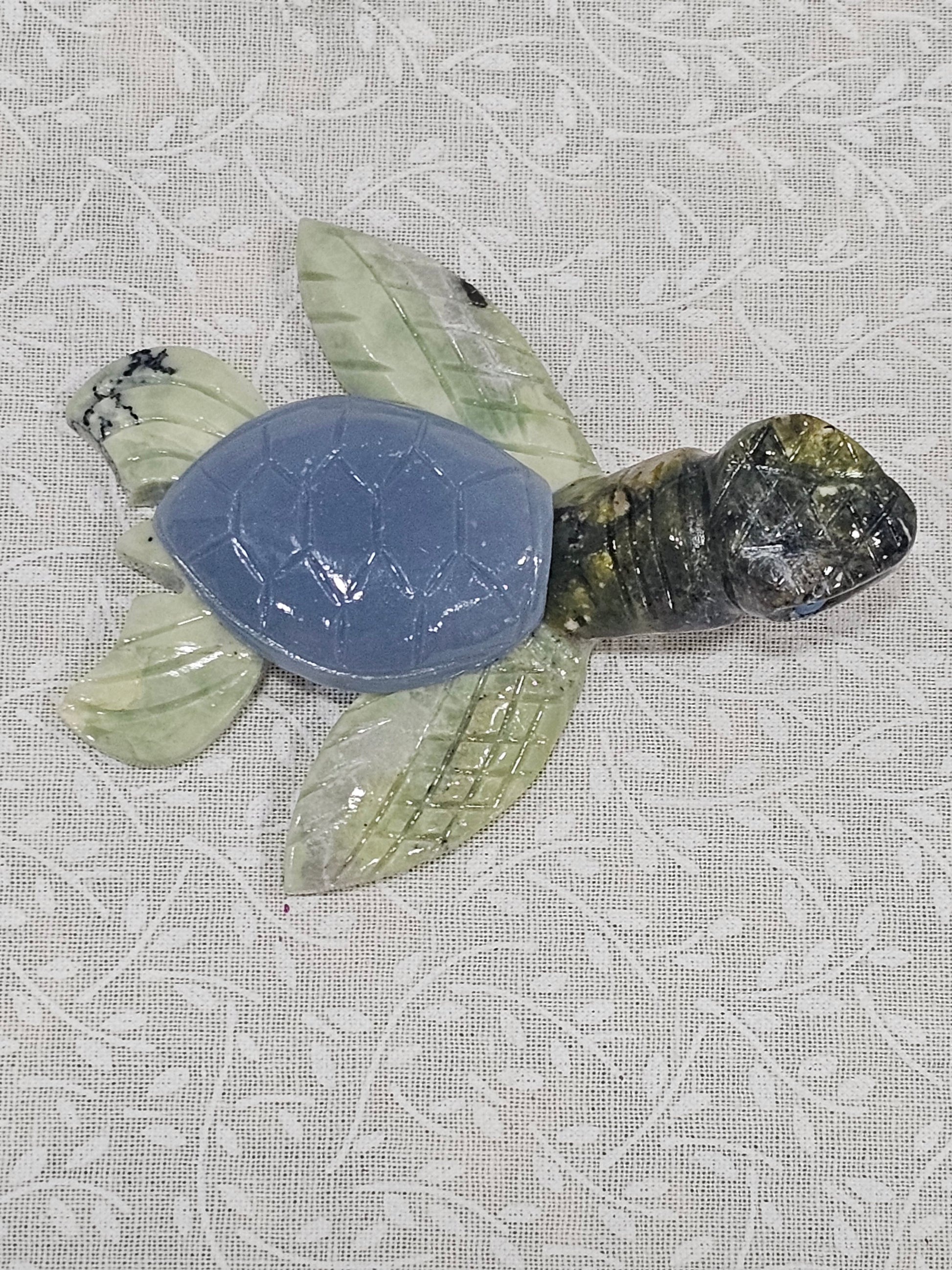 Serpentine & Angelite Crystal Turtle 3 Inch