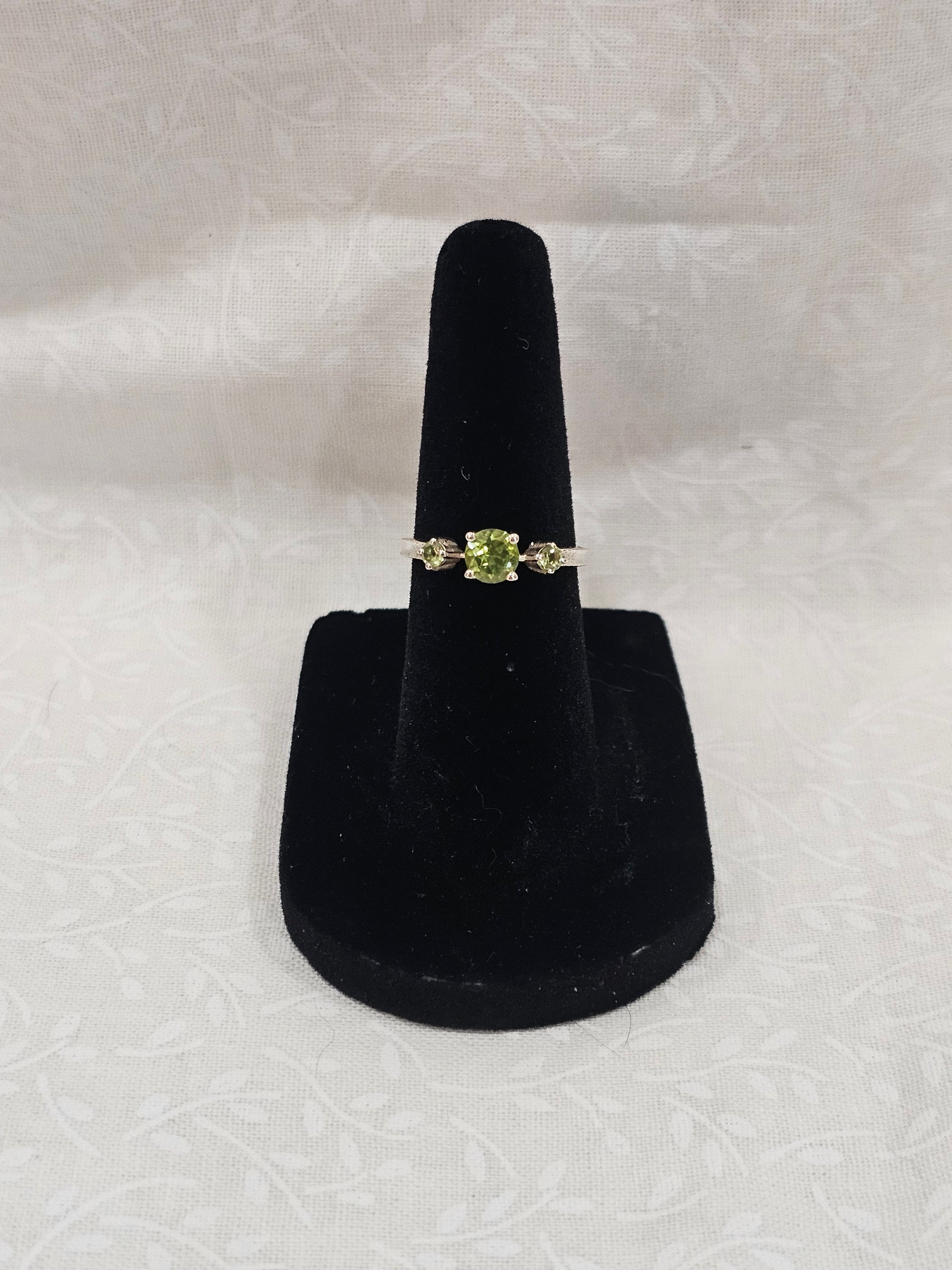 Sterling Silver Peridot Gemstone Ring Open Back - Size 5