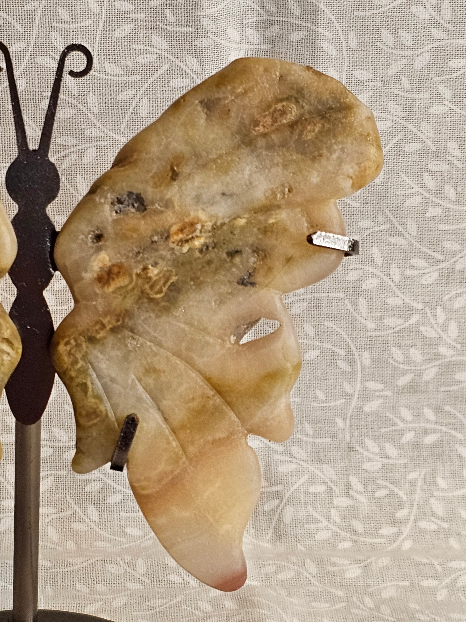 Flower Agate Crystal Butterfly Wings with Stand - 5 Inch Natural Stone Decor