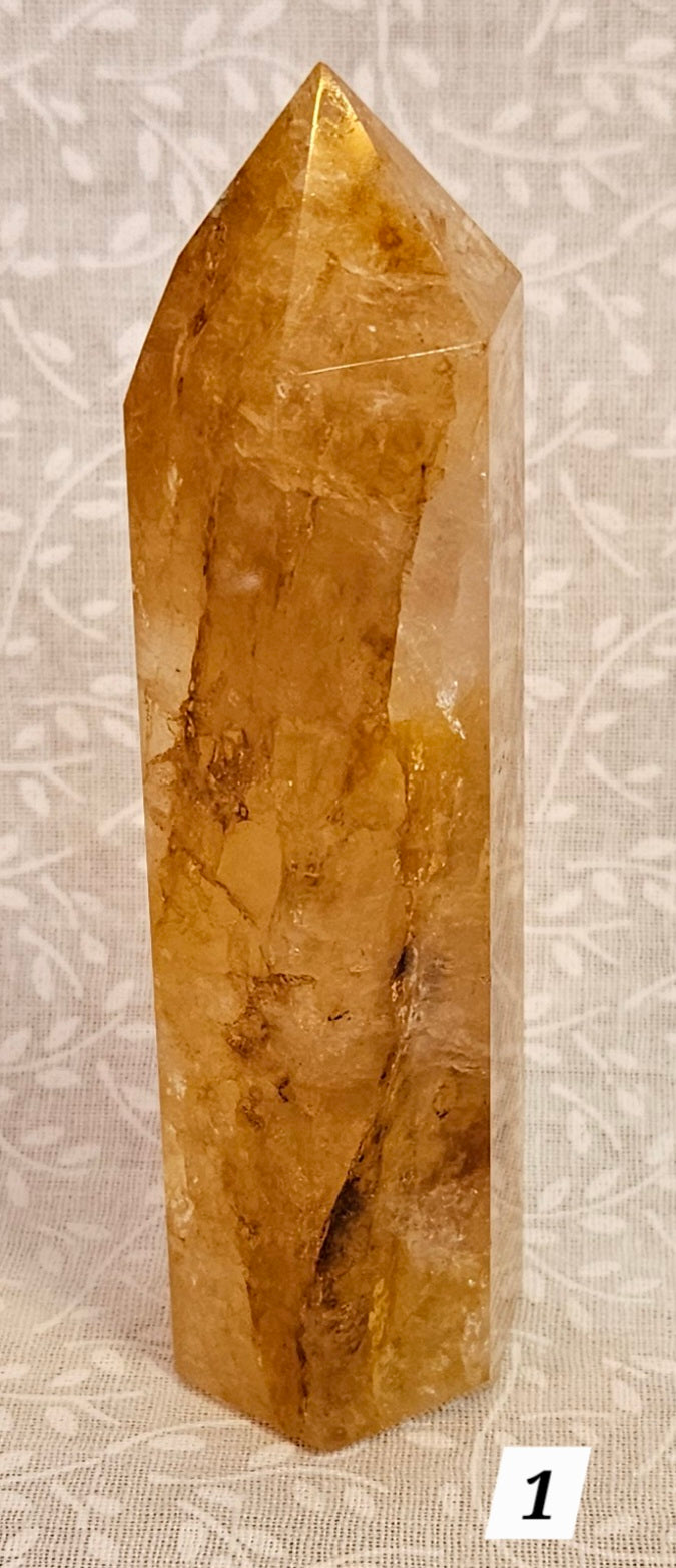 Golden Healer Crystal Tower - Natural Stone