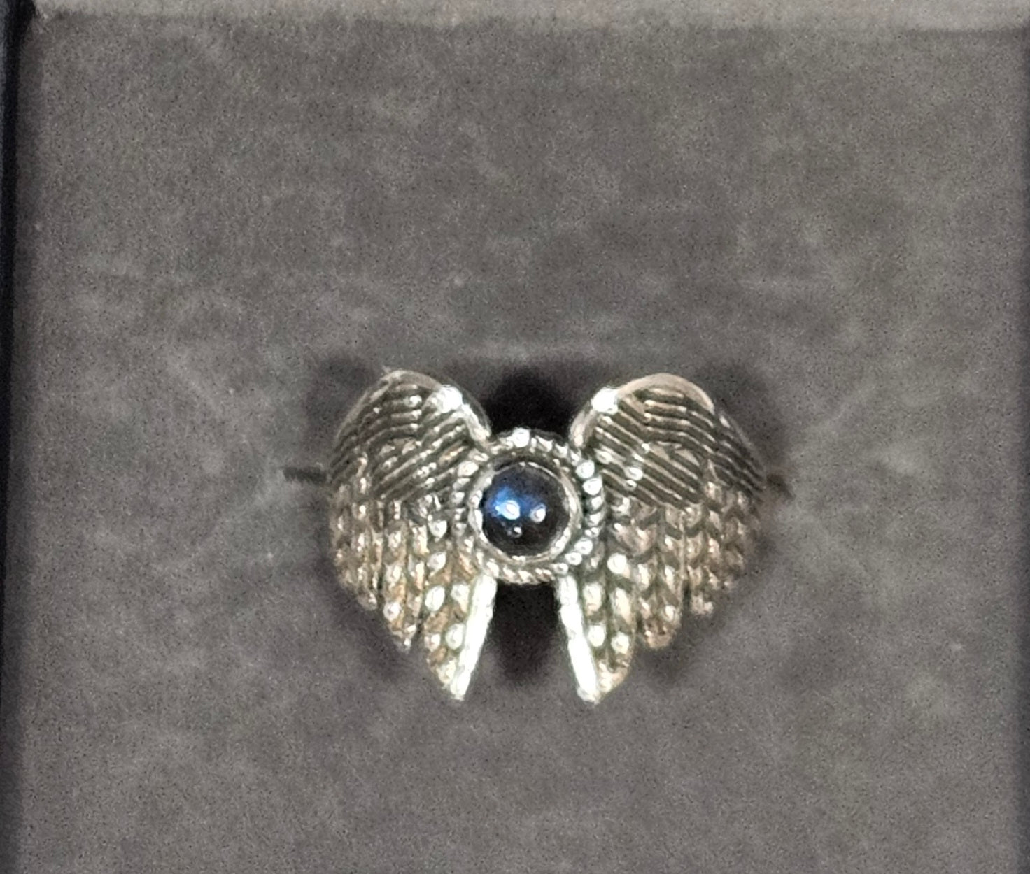 Sterling Silver Labradorite Angel's Wings Ring - Size 7.5