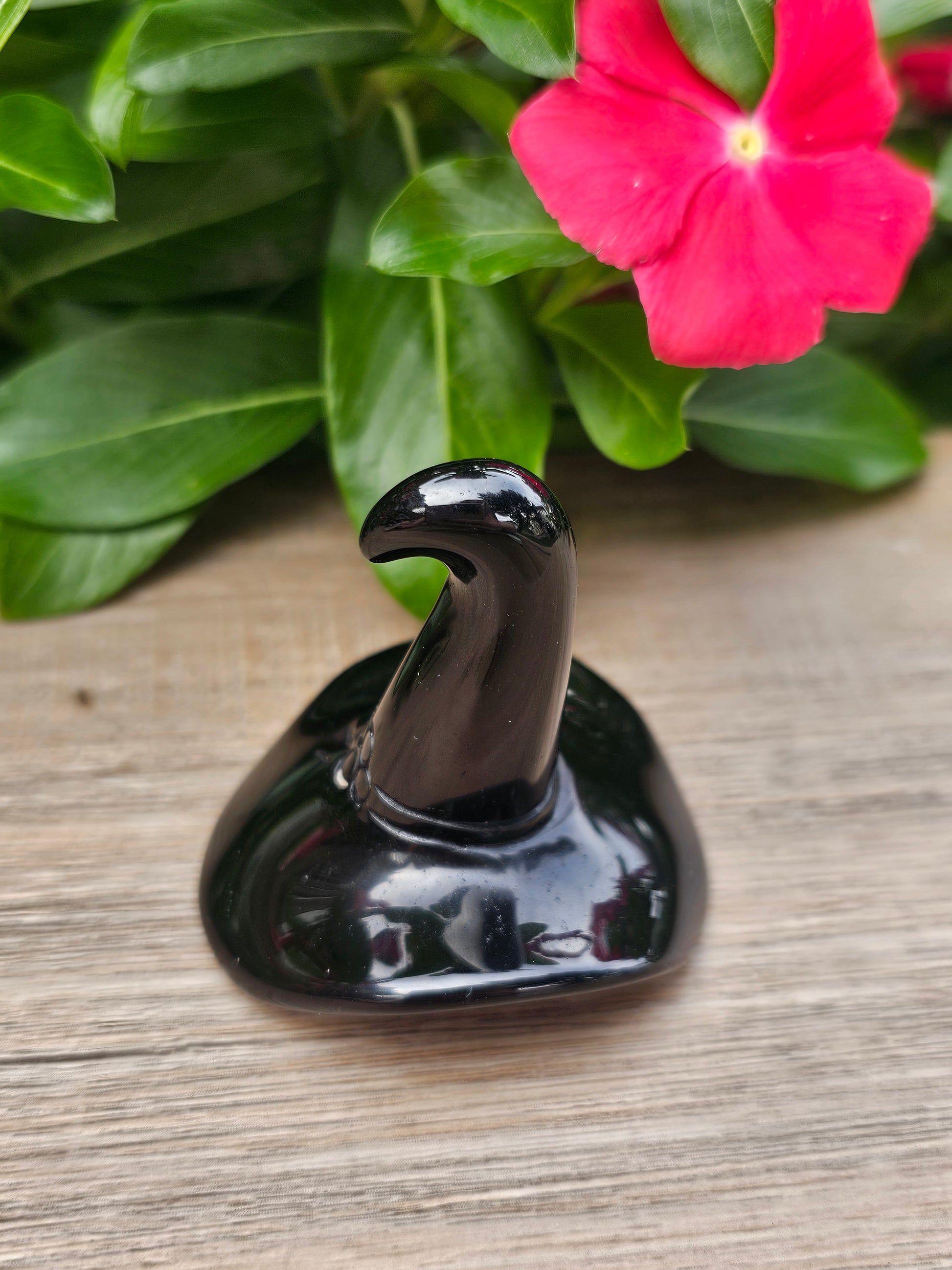 Black Obsidian Crystal Witch Hat - Mystical Protection & Grounding