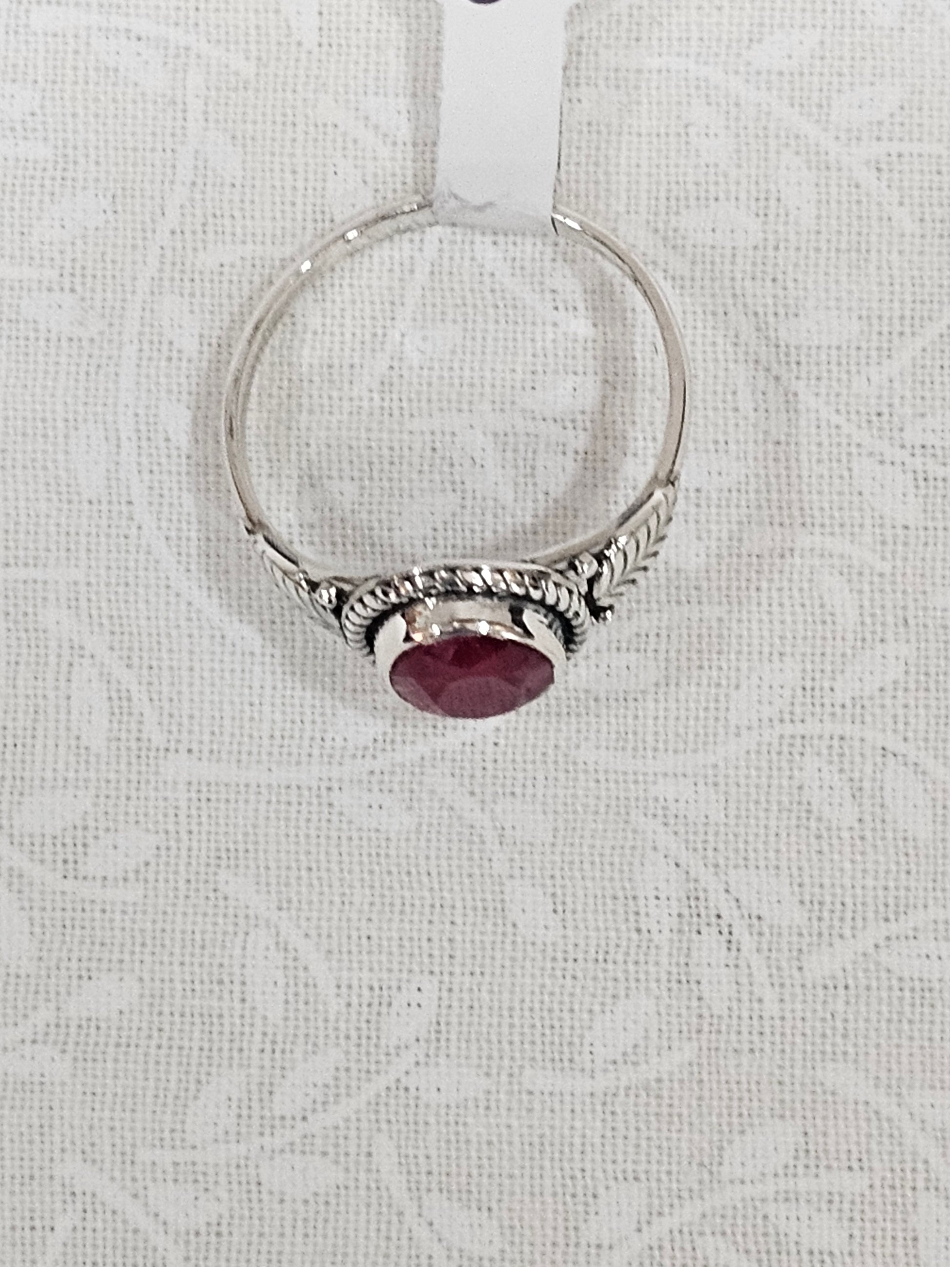 Sterling Silver Ruby Gemstone Ring - Size 9