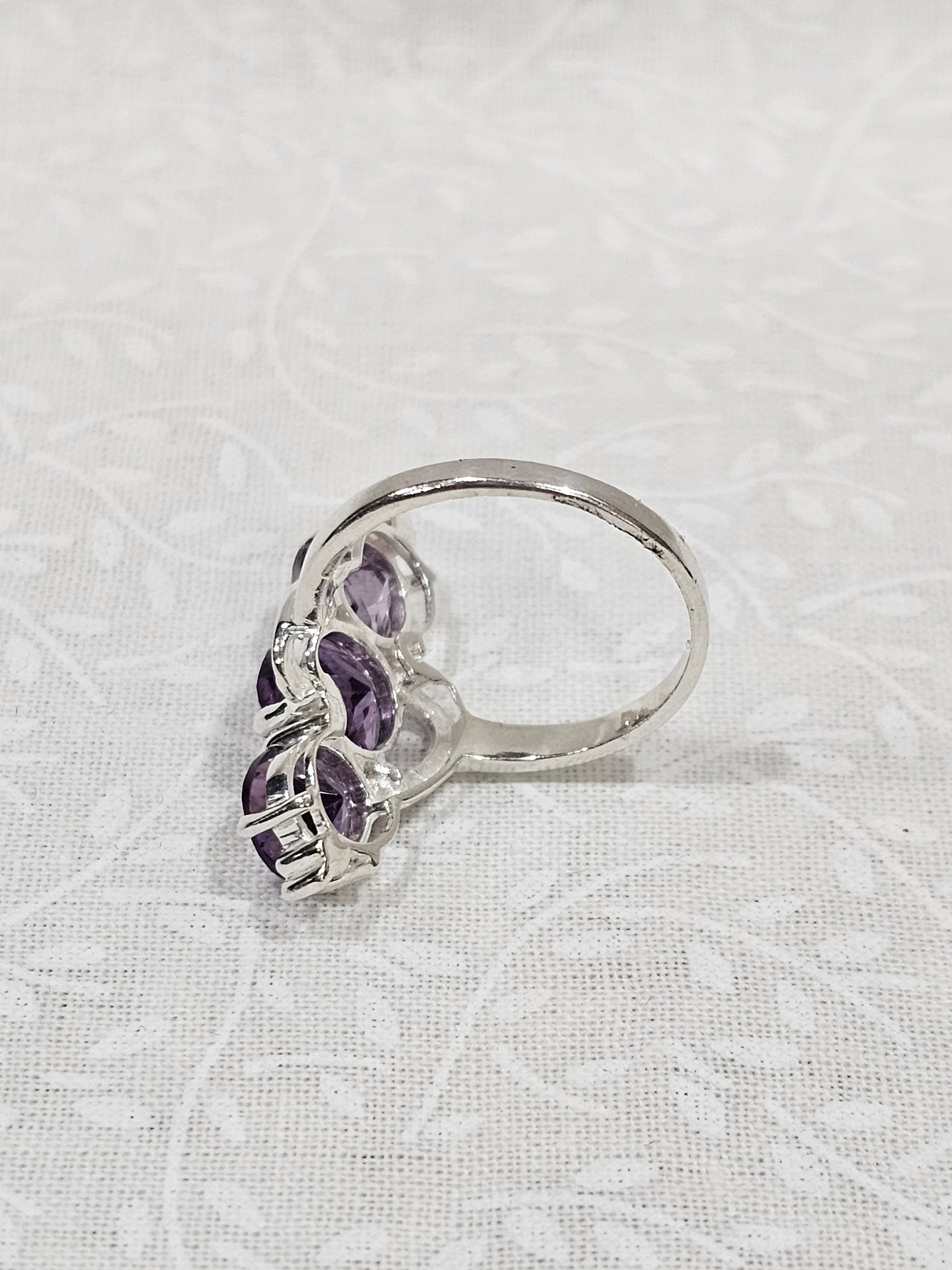 Sterling Silver Triple Amethyst Gemstone Ring 7.5