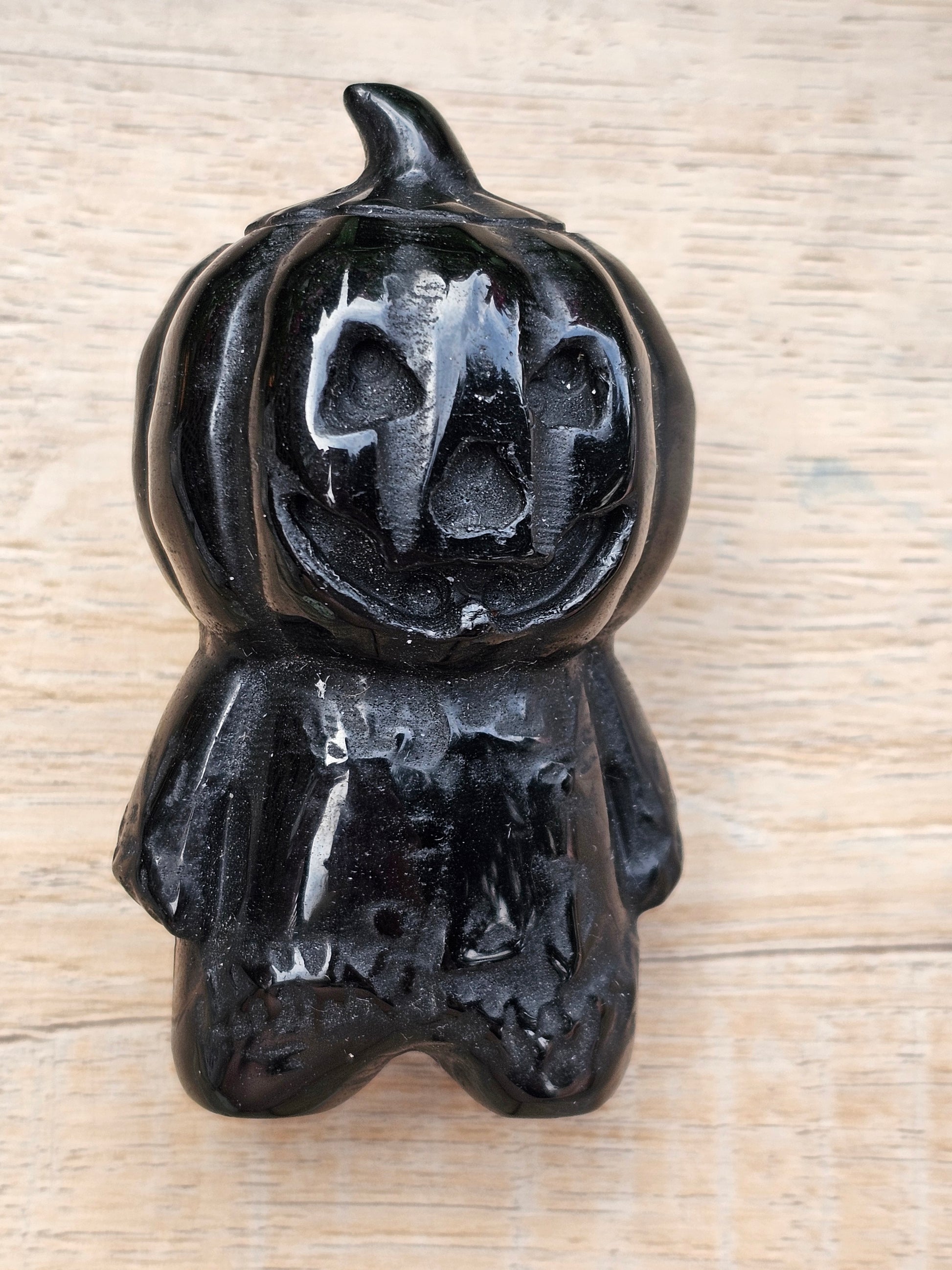 Black Obsidian Crystal Jack O'Lantern - Halloween Spiritual Decor