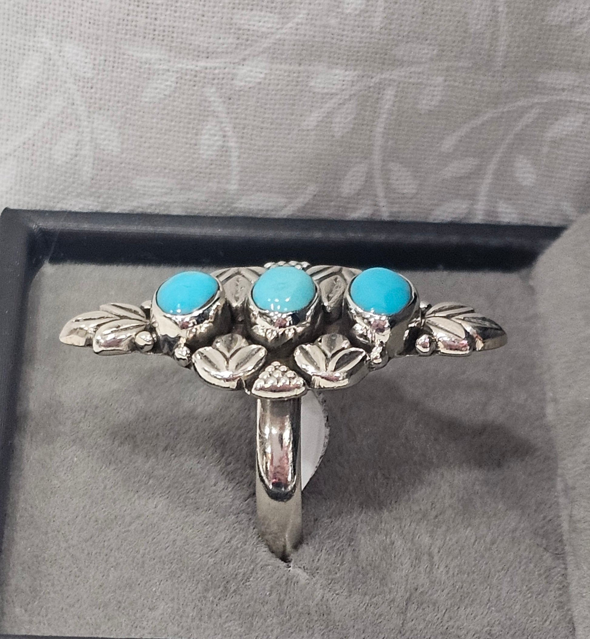 Sterling Silver Triple Turquoise Gemstone Ring 8
