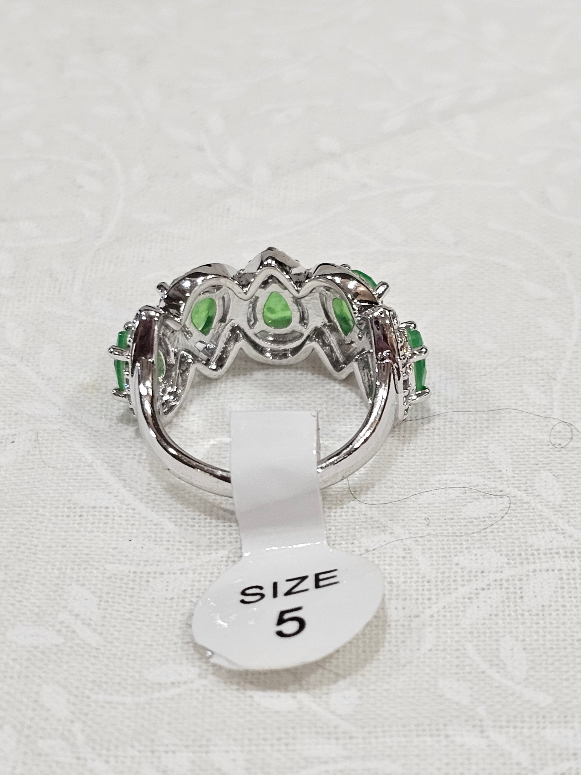 Lab Created Peridot Rhodium Plated Ring - Size 5