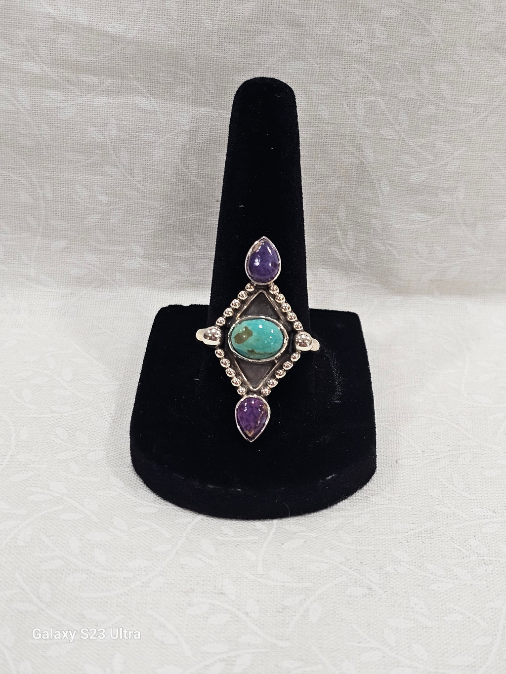 Sterling Silver Charoite & Turquoise Ring - Size 9