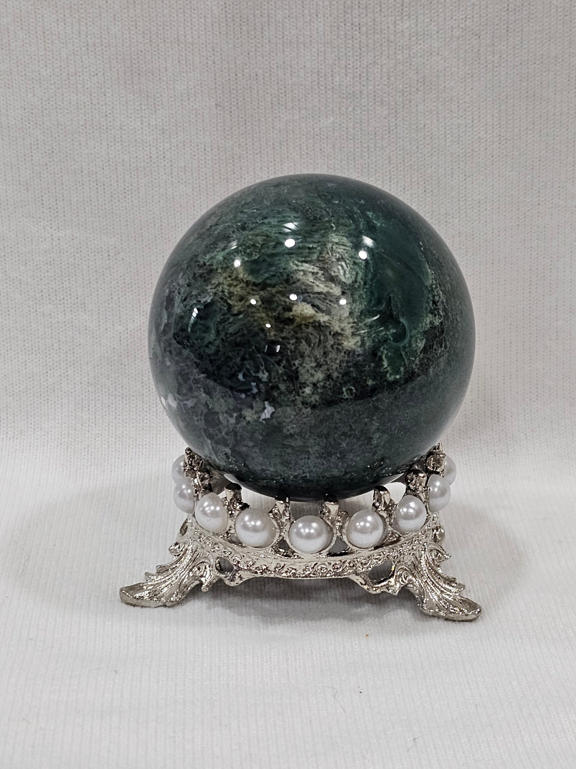 Moss Agate Crystal Sphere | 58mm | Druzy Pocket