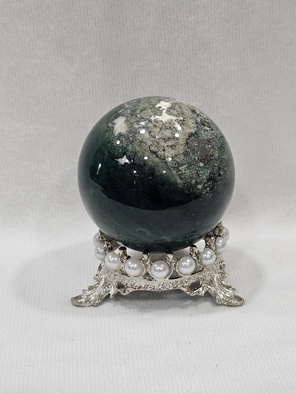 Moss Agate Crystal Sphere | 58mm | Druzy Pocket