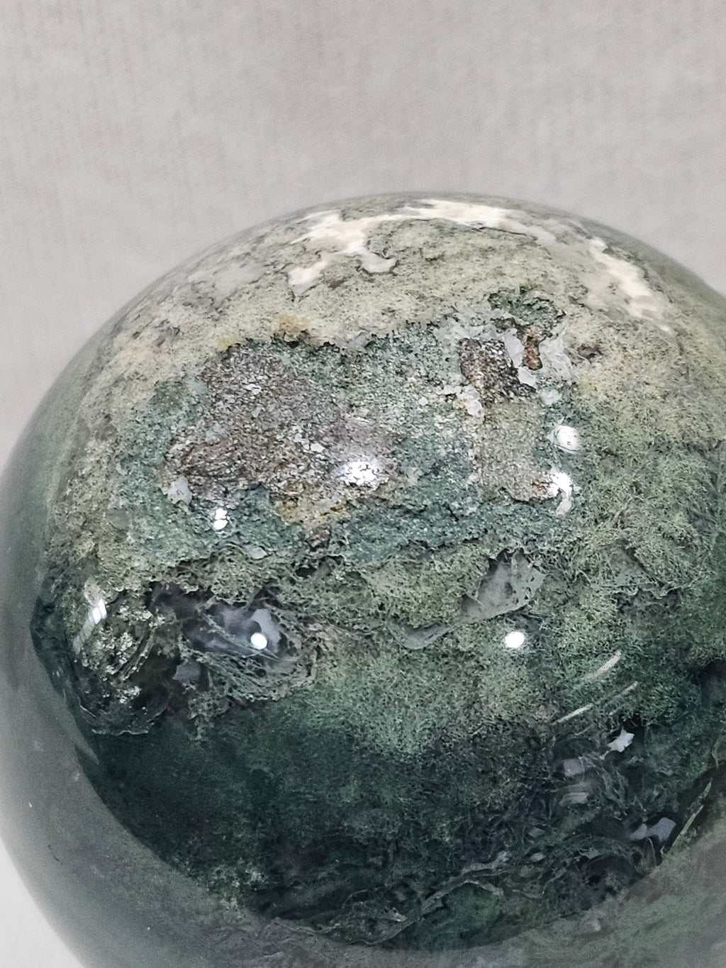 Moss Agate Crystal Sphere | 58mm | Druzy Pocket