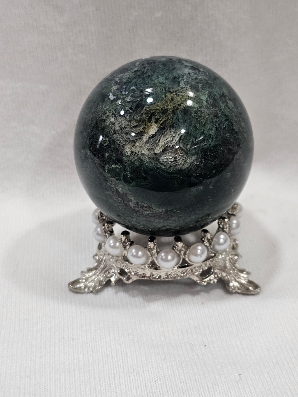 Moss Agate Crystal Sphere | 58mm | Druzy Pocket
