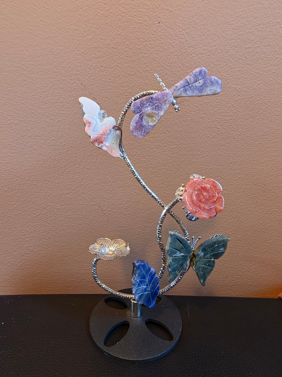 Amethyst Dragonfly & Moss Agate Butterfly Crystal Sphere Holder