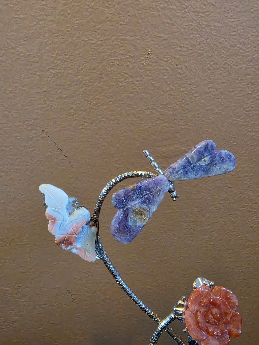 Amethyst Dragonfly & Moss Agate Butterfly Crystal Sphere Holder