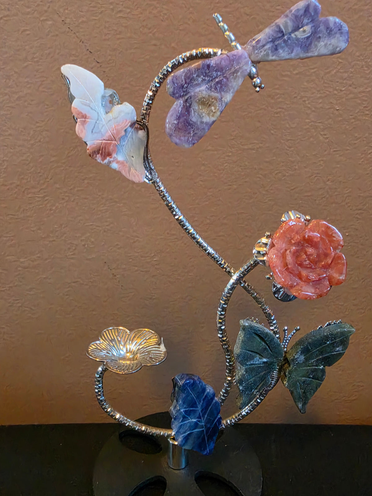 Amethyst Dragonfly & Moss Agate Butterfly Crystal Sphere Holder