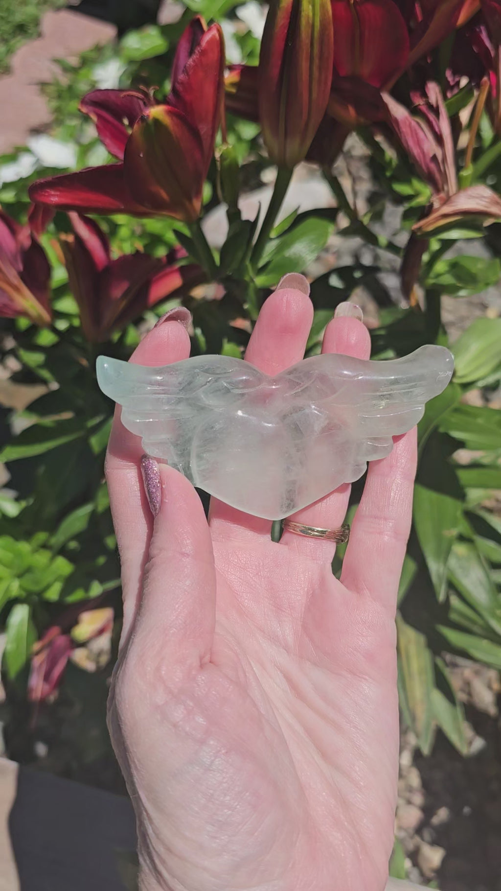 Green Fluorite Crystal Heart Wings
