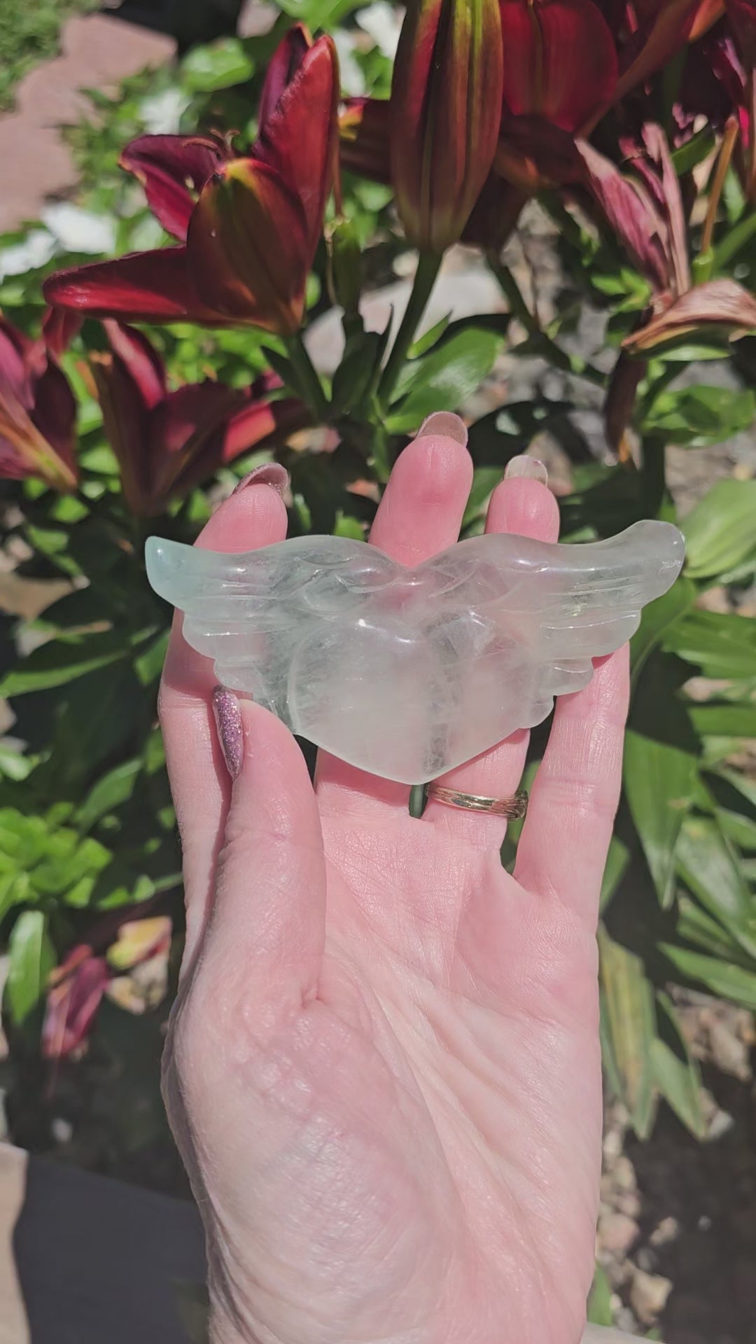 Green Fluorite Crystal Heart Wings