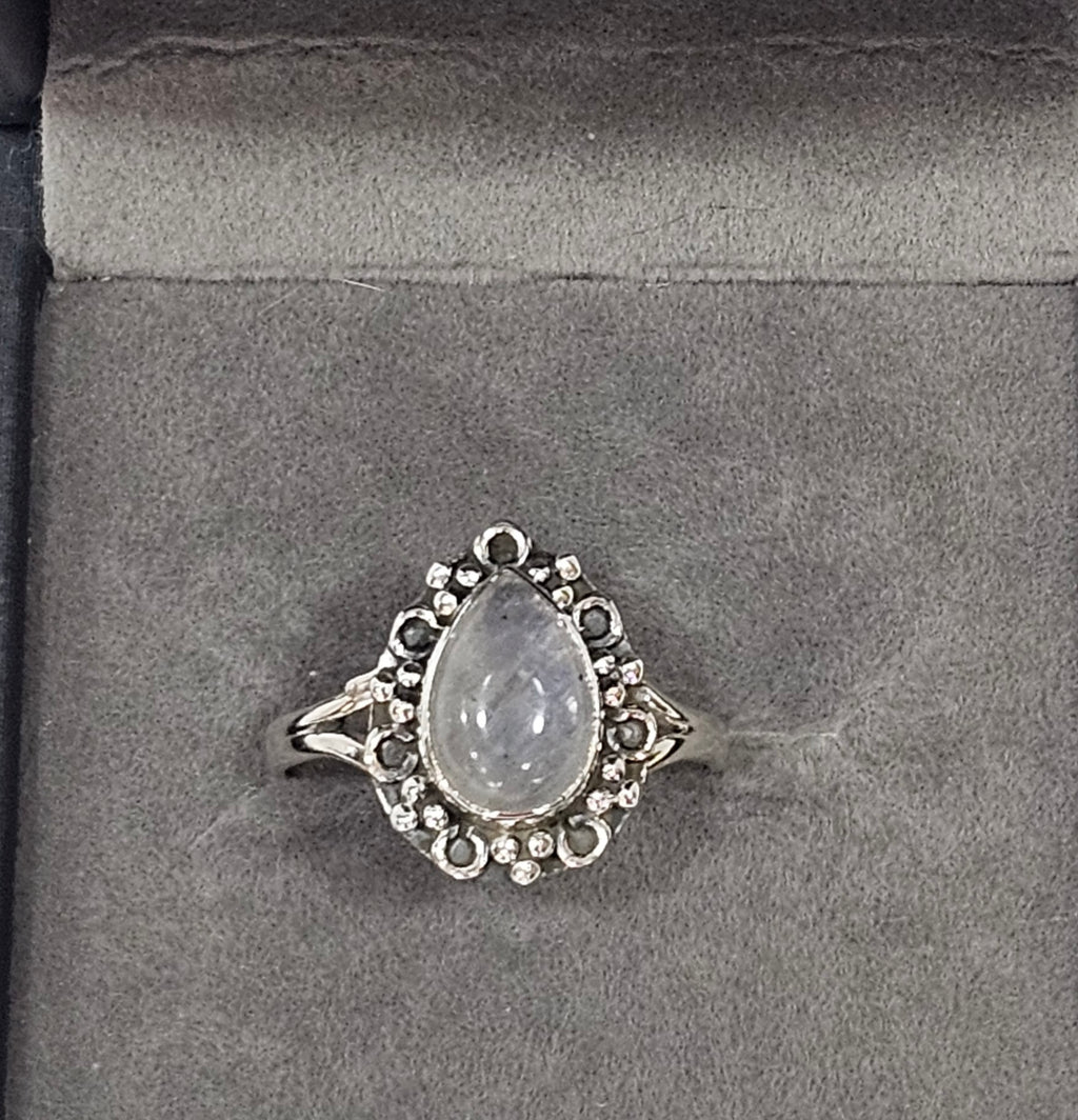 Sterling Silver Tear Drop Moonstone Ring - Size 8