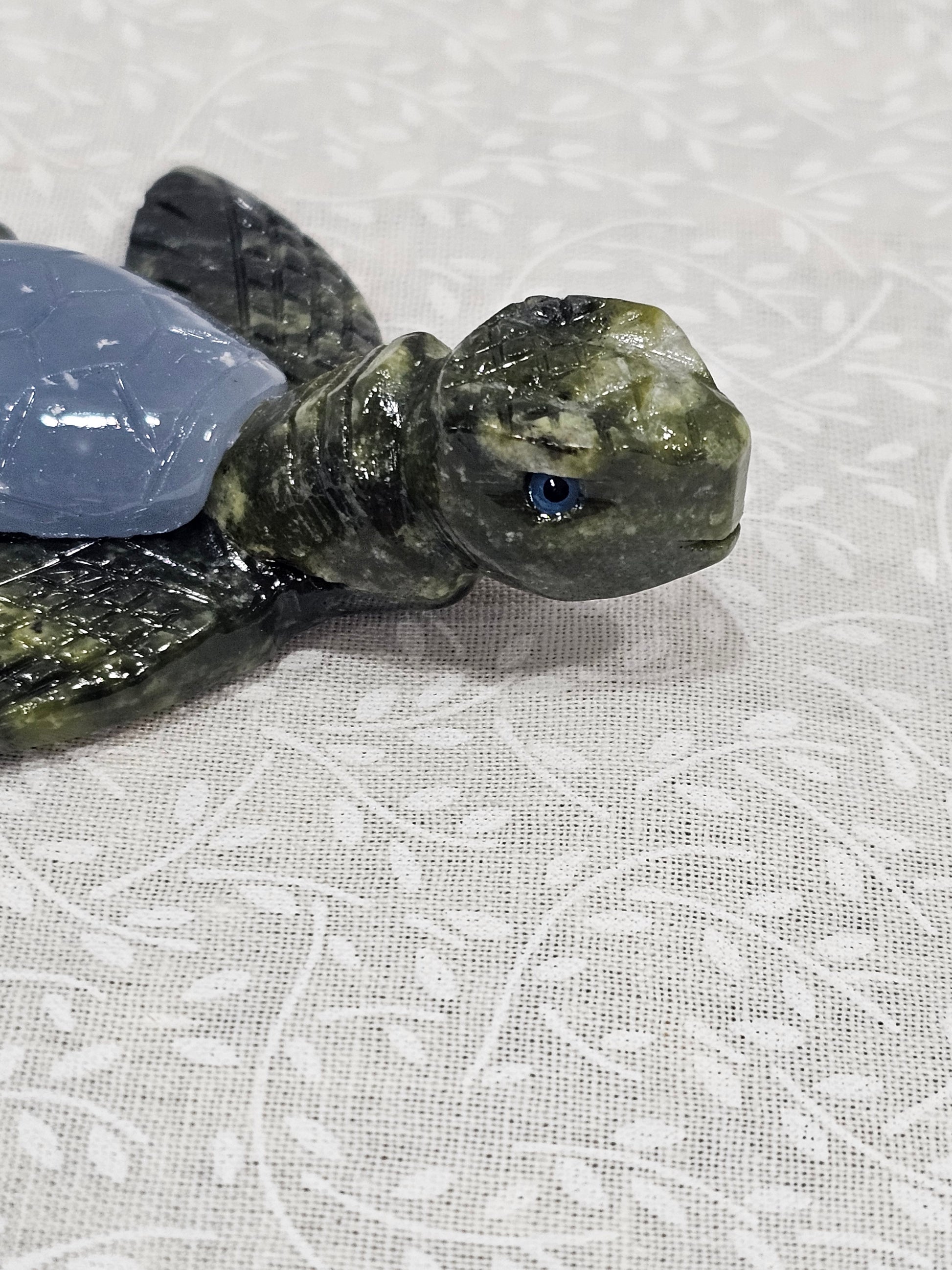 Serpentine & Angelite Crystal Turtle