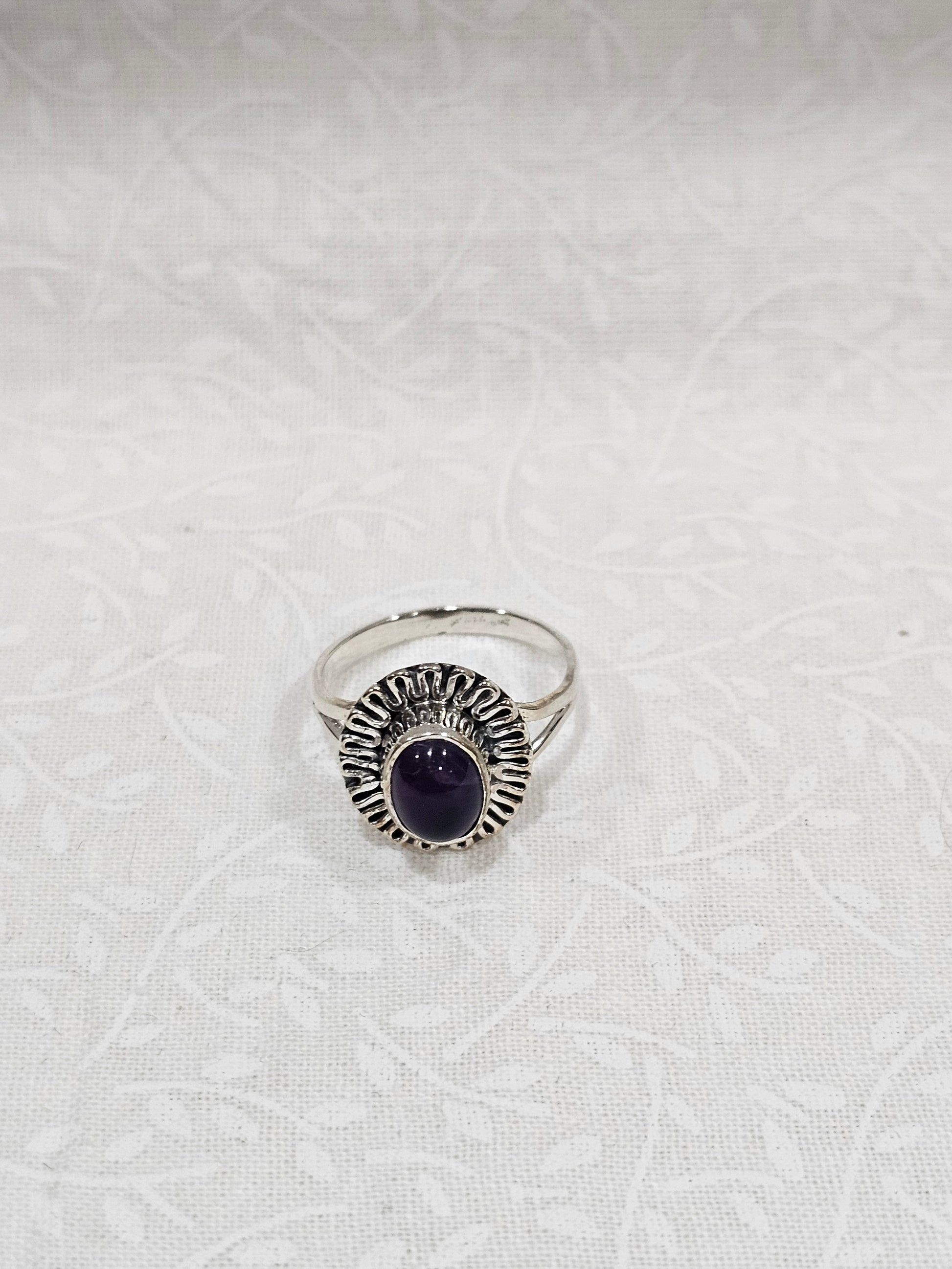 Sterling Silver Black Onyx Crystal Ring - Size 6