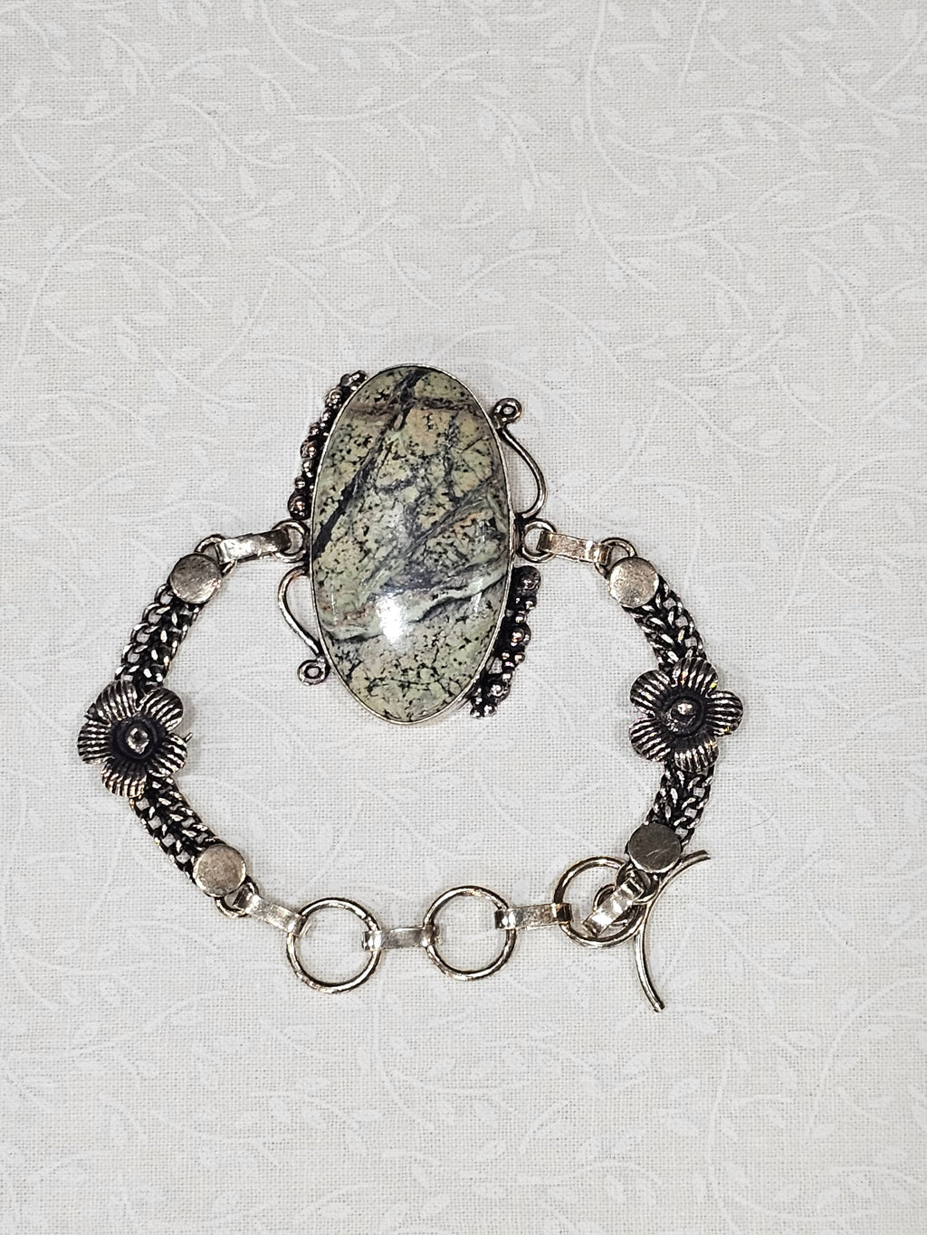 Sterling Silver Moss Agate Gemstone Bracelet