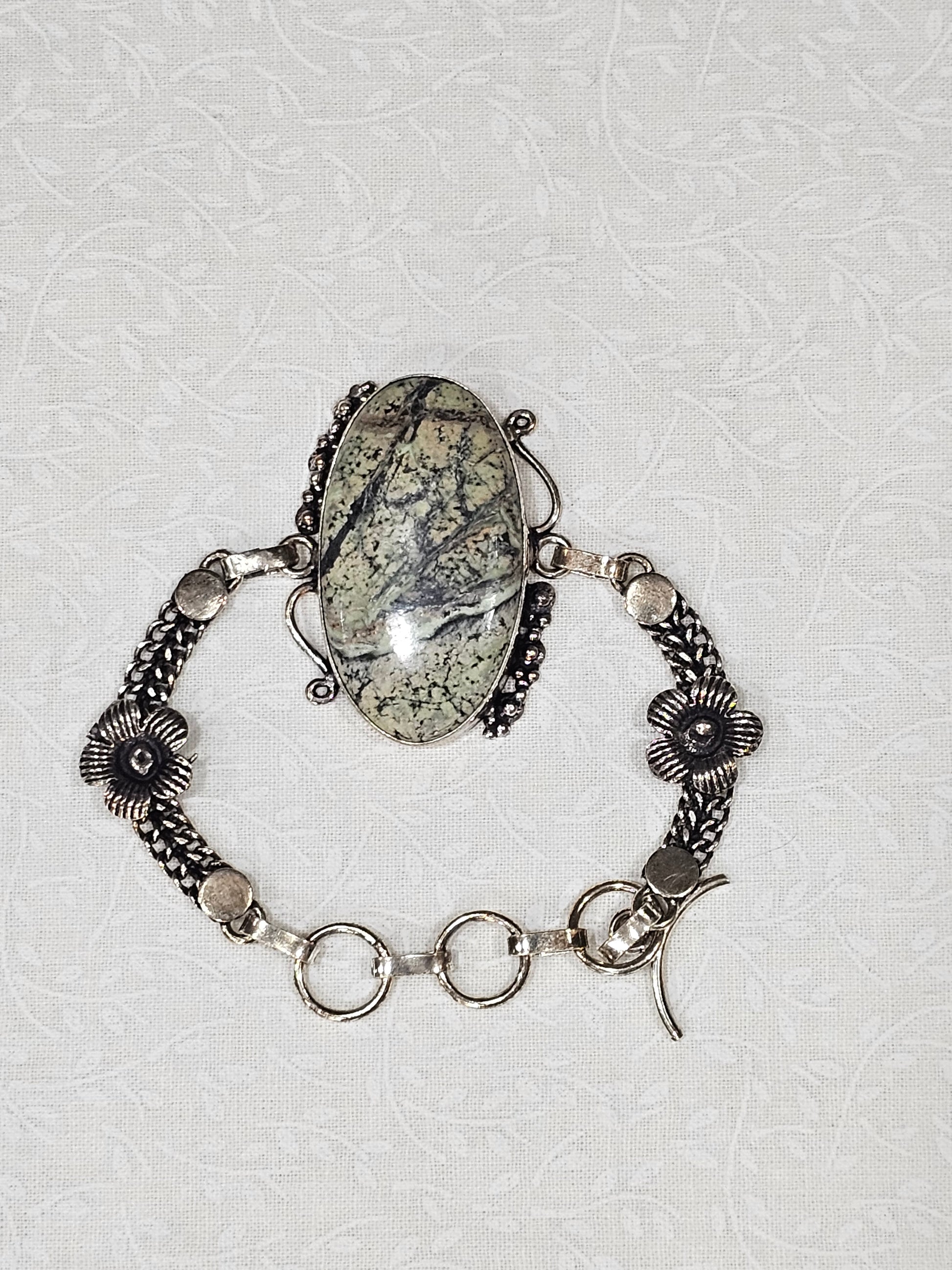 Sterling Silver Moss Agate Gemstone Bracelet