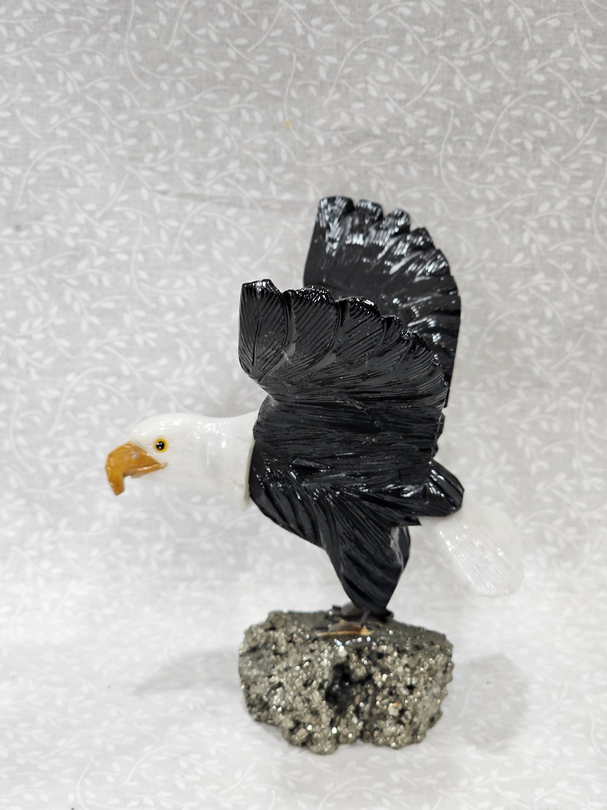 Black & White Onyx Eagle With Pyrite Base Crystal Figure
