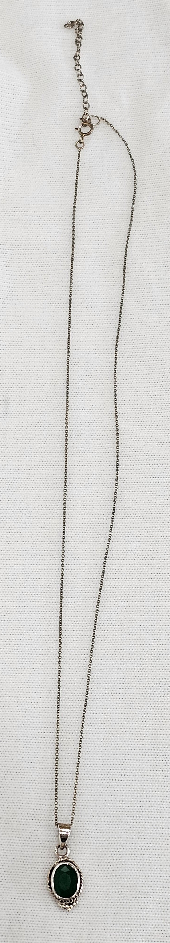 Sterling Silver Emerald Necklace - 18" to 20" Adjustable Chain