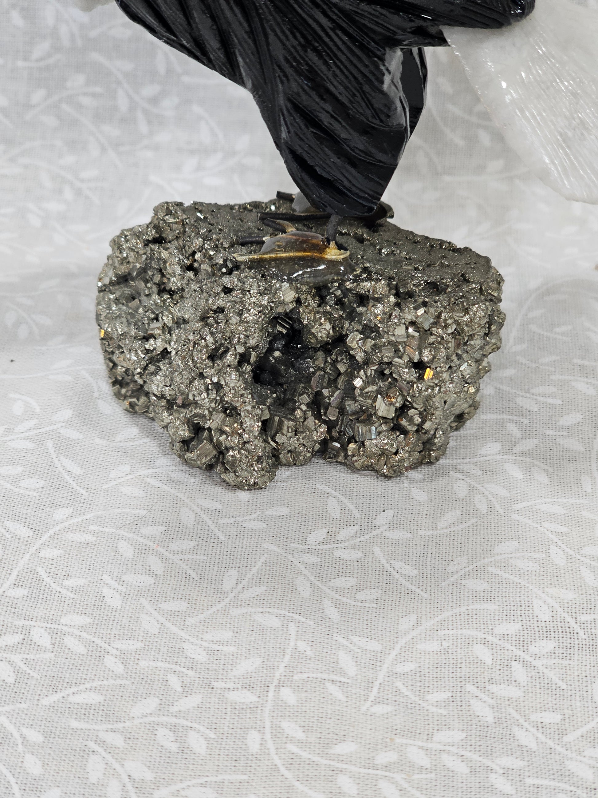 Black & White Onyx Eagle With Pyrite Base Crystal Figure