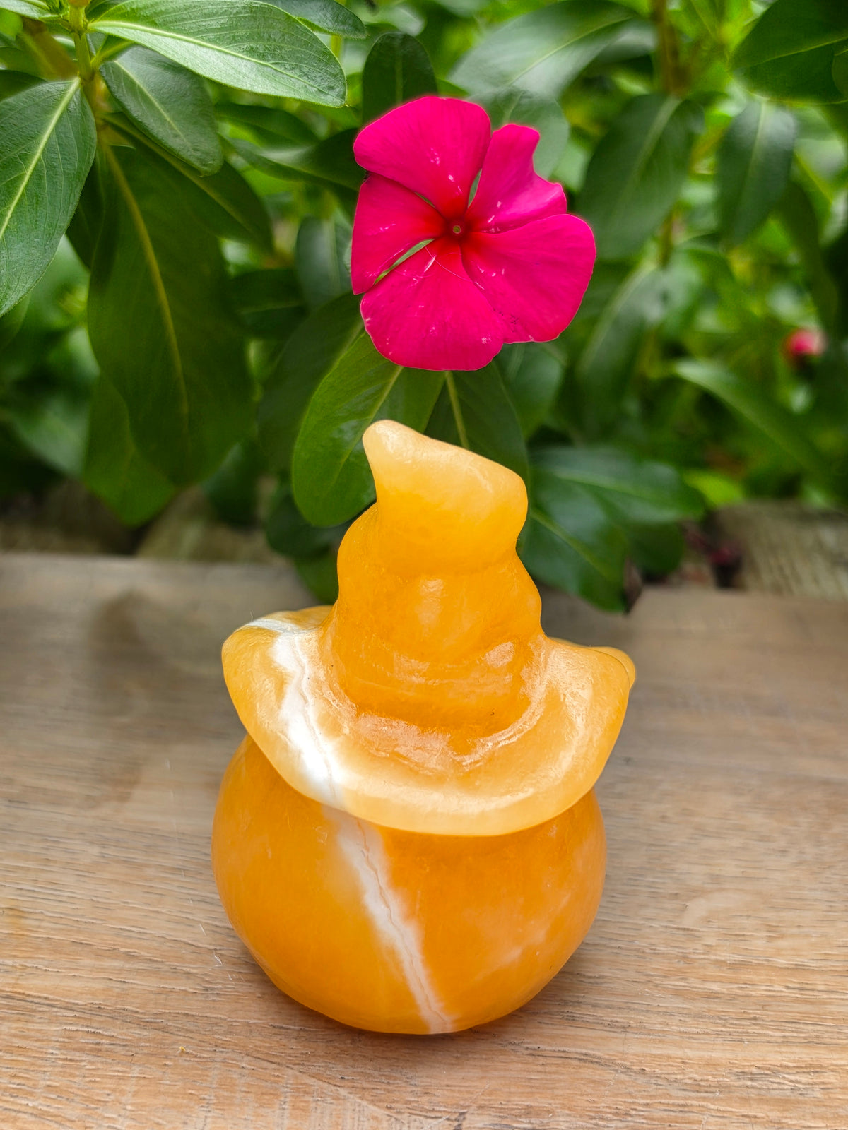 Orange Calcite Crystal Jack O Latern Pumpkin  with Witch Hat