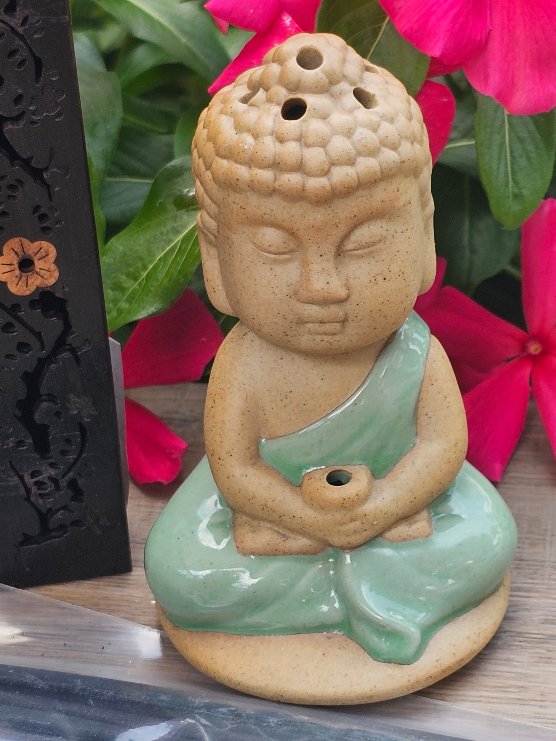 Buddha Backflow Incense Burner Gift Set with 12 Incense Cones