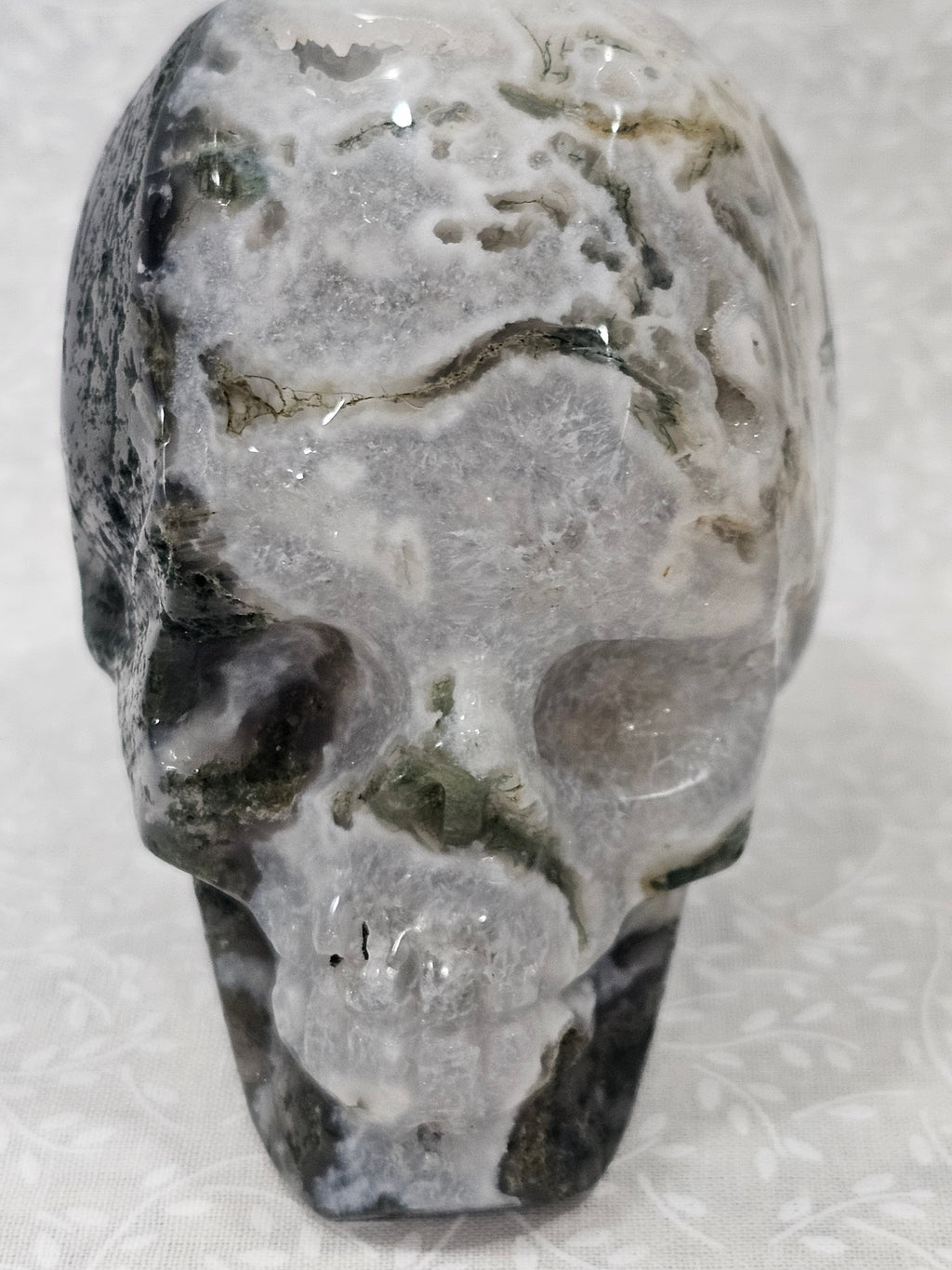 Moss Agate Crystal Skull
