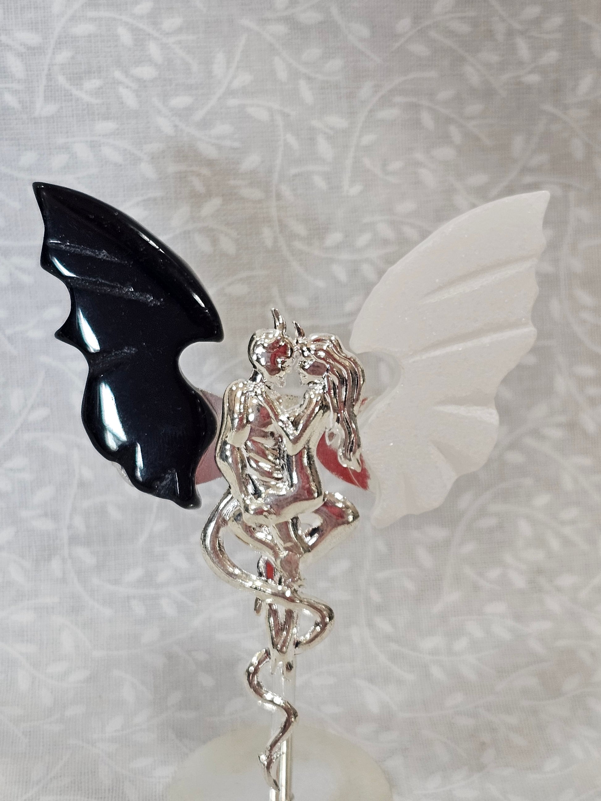 Black Obsidian & White Jade Angel/Devil Wings