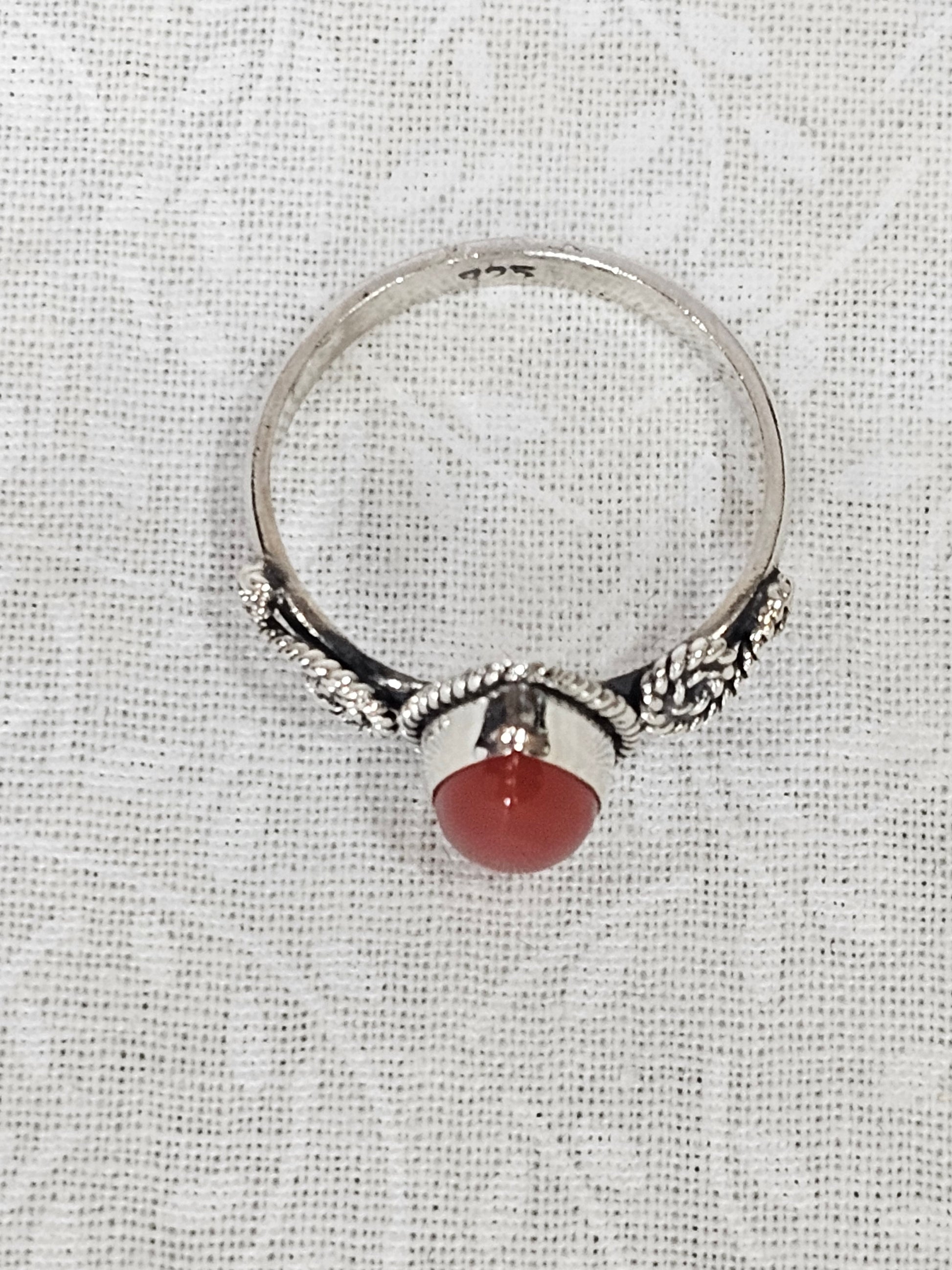 Sterling Silver Amber Gemstone Ring - Size 8
