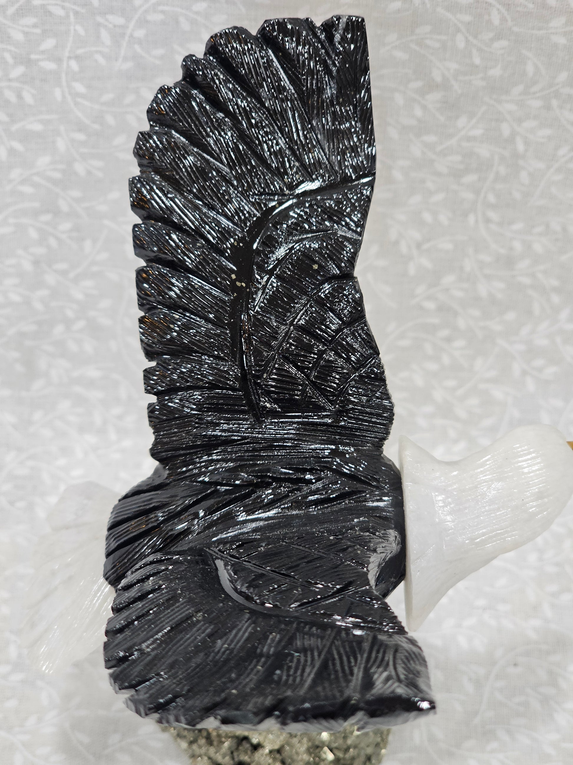 Black & White Onyx Eagle With Pyrite Base Crystal Figure