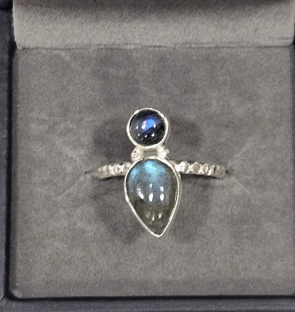 Sterling Silver Double Labradorite Gemstone Ring - Size 8.5