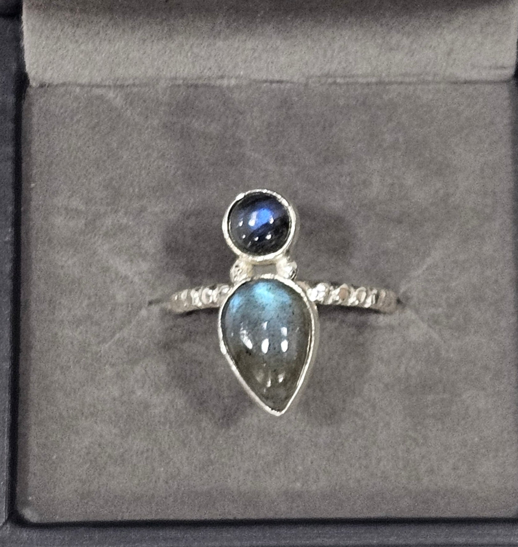 Sterling Silver Double Labradorite Gemstone Ring - Size 8.5
