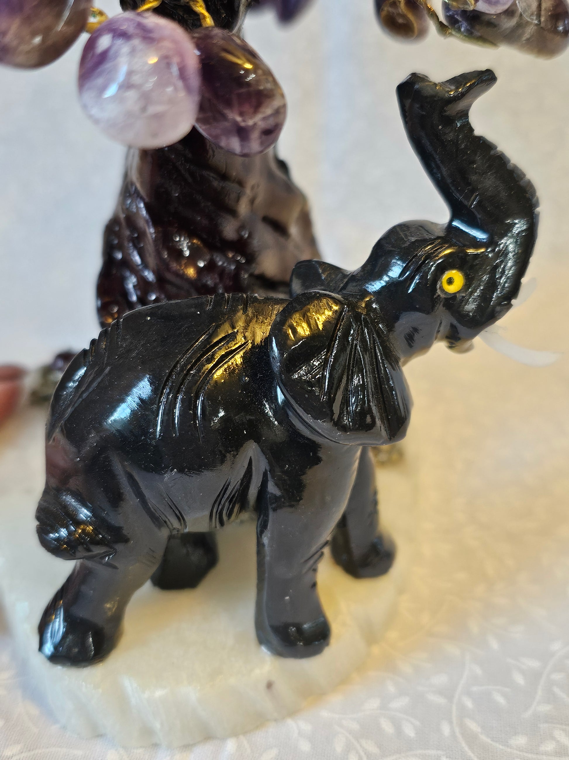 Amethyst Pyrite Obsidian Crystal Tree of Life with Elephant
