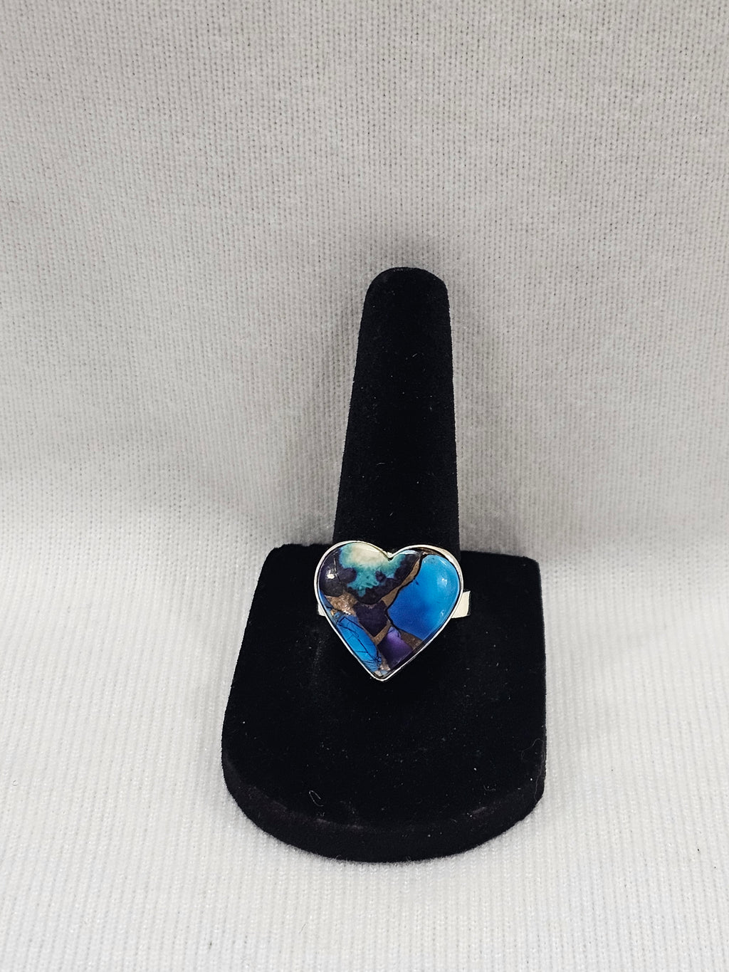 Blue Dahlia Heart Sterling Silver Ring Size 8