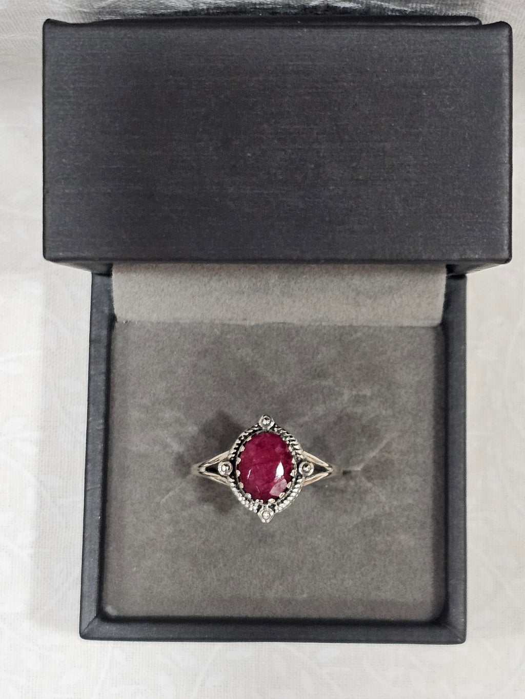 Sterling Silver Ruby Gemstone Ring - Size 9