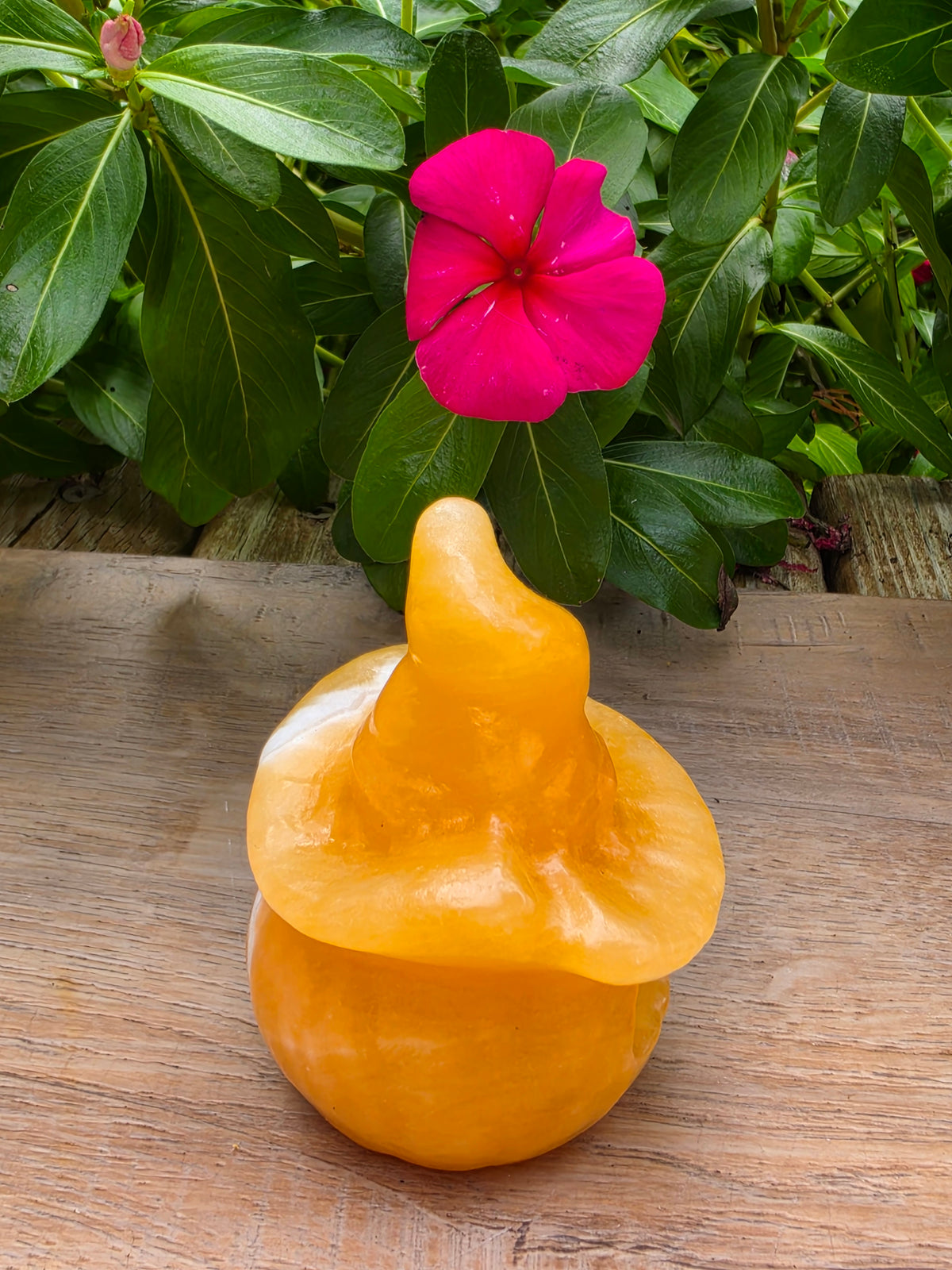 Orange Calcite Crystal Jack O Latern Pumpkin  with Witch Hat