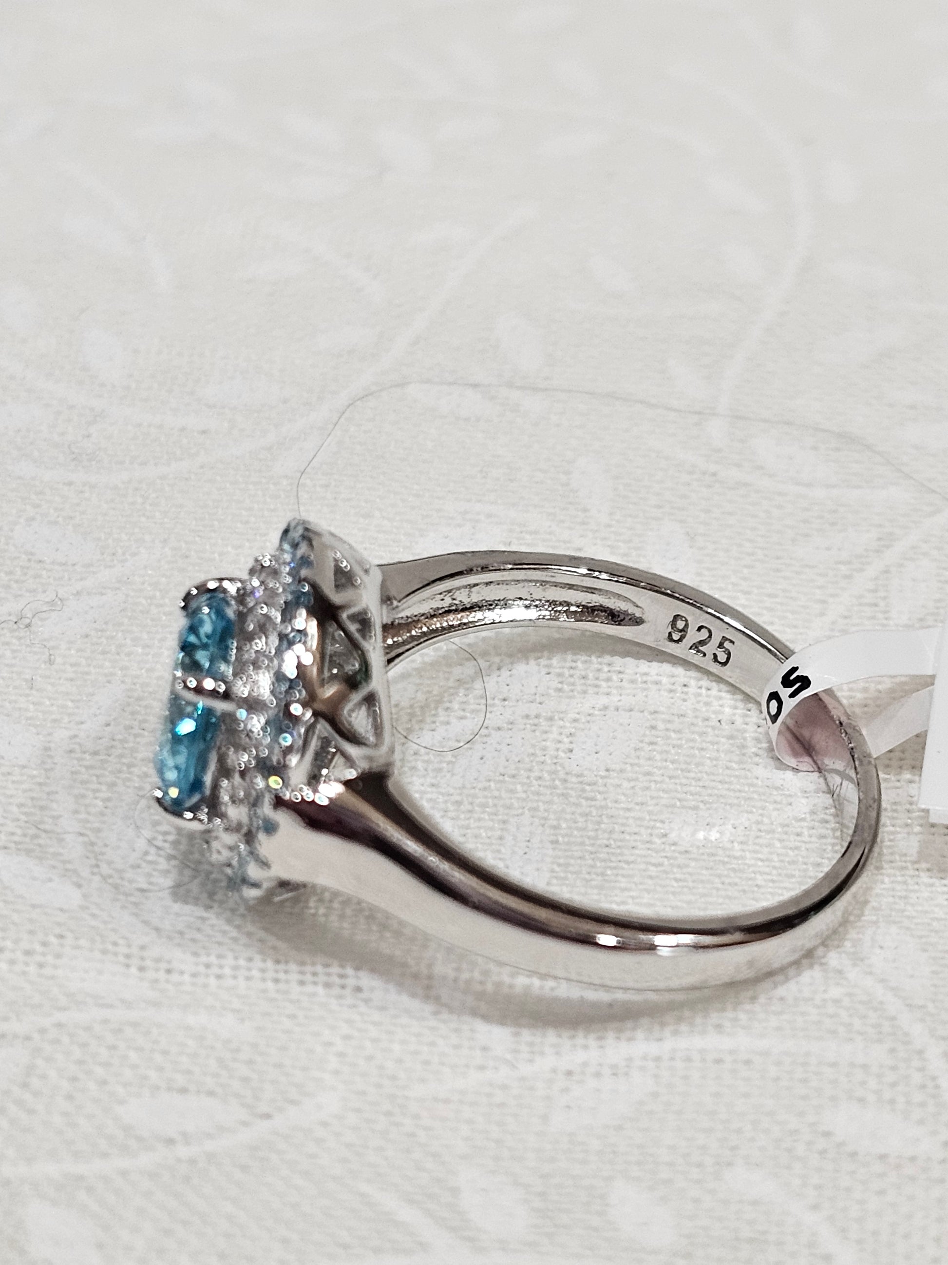 Sterling Silver Blue Zircon Gemstone Ring - Size 7